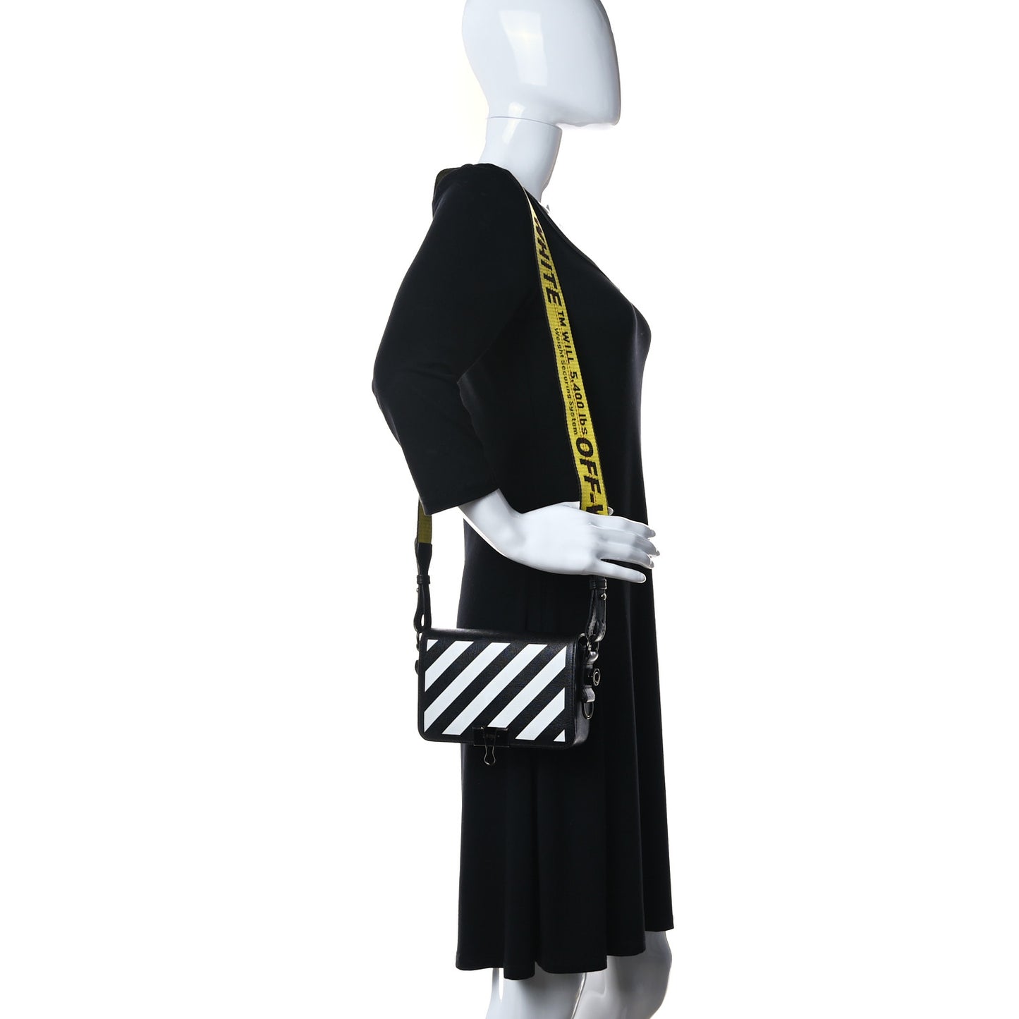 Saffiano Striped Mini Diag Binder Clip Bag Black White Yellow