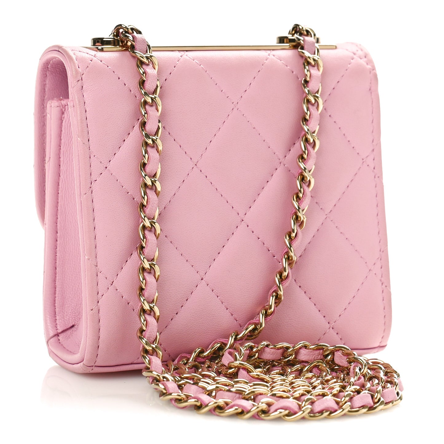 Lambskin Quilted Mini Trendy CC Clutch With Chain Light Pink