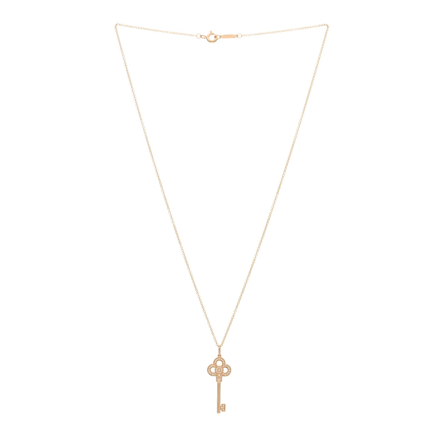 18K Rose Gold Diamond Mini Crown Key Pendant Necklace