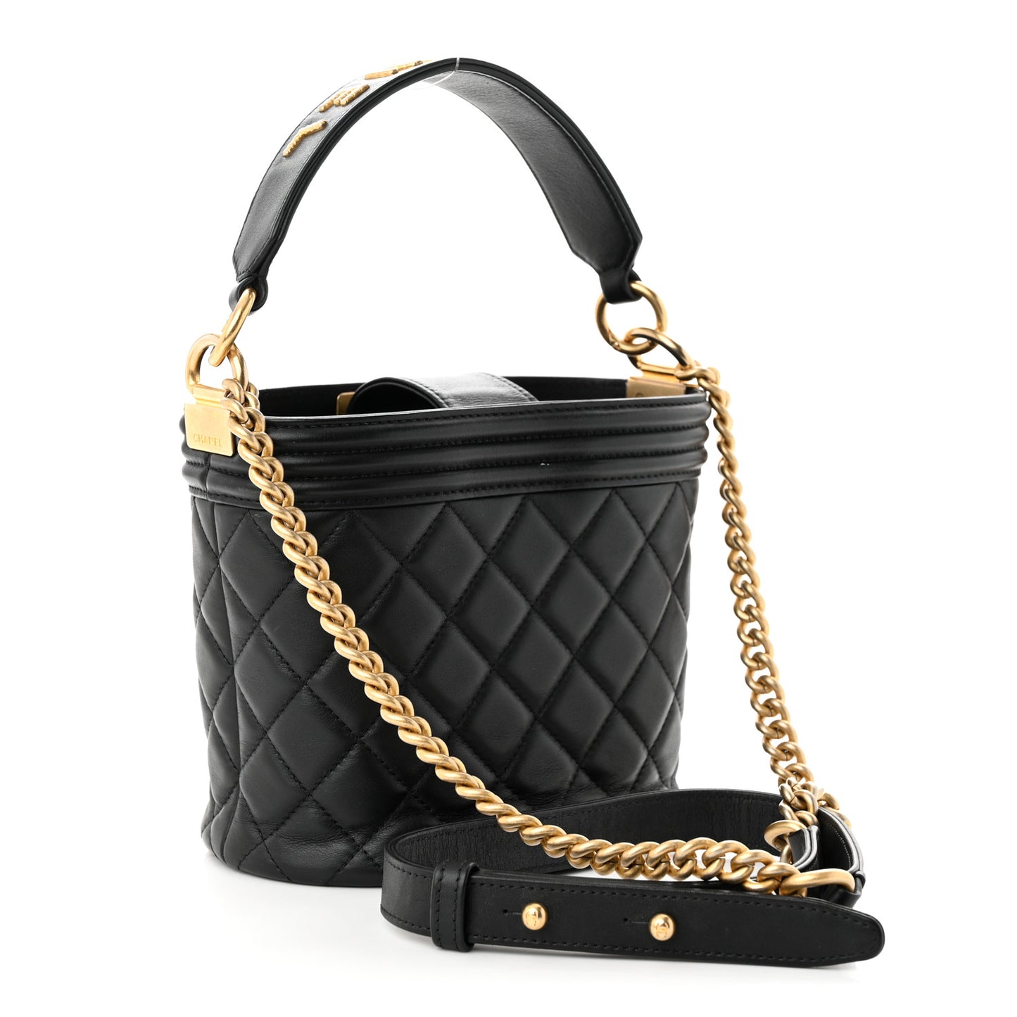 Calfskin Quilted Boy Bucket Bag Black
