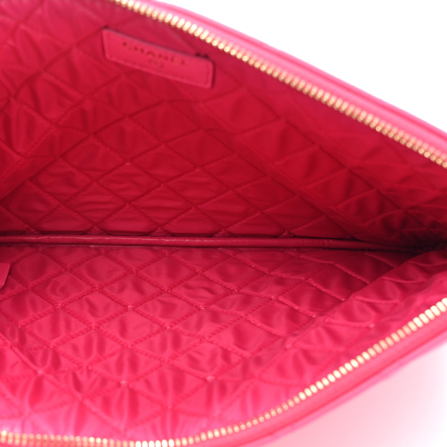 Lambskin Quilted Medium Cosmetic Case Dark Pink