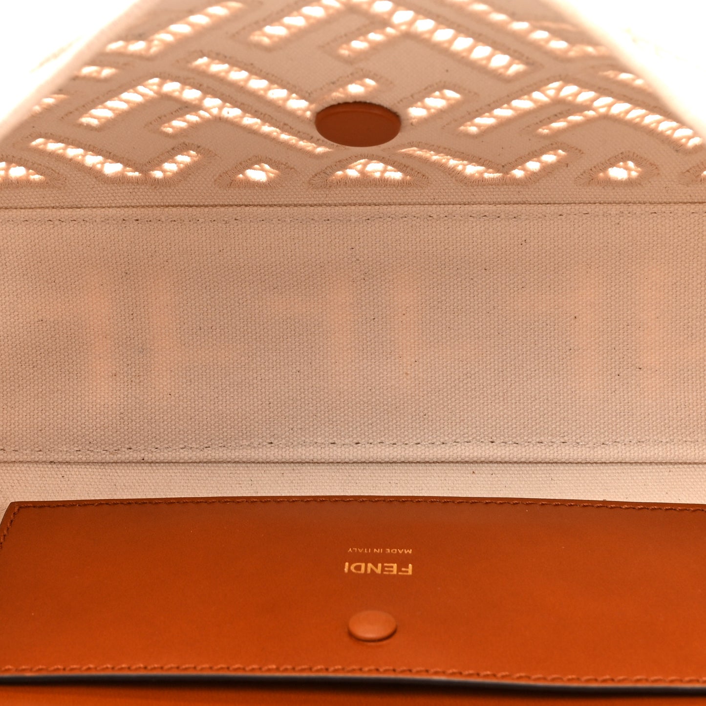 Canvas Cuoio Agata FF Ajour Embroidered Baguette Grezzo Cuoio