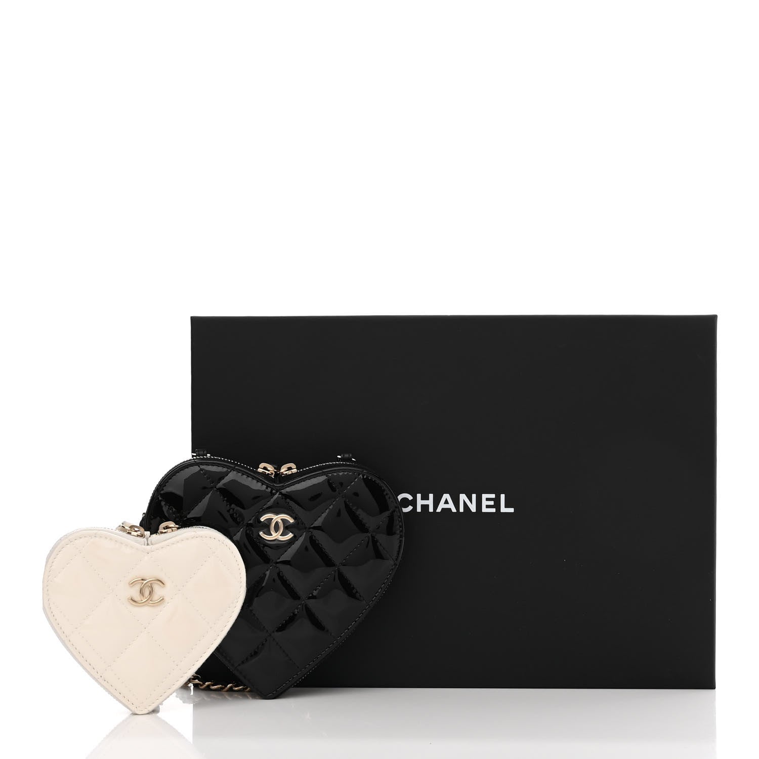 Chanel Patent Calfskin Resin Quilted CC Heart Clutch With Chain Black 13 of 13