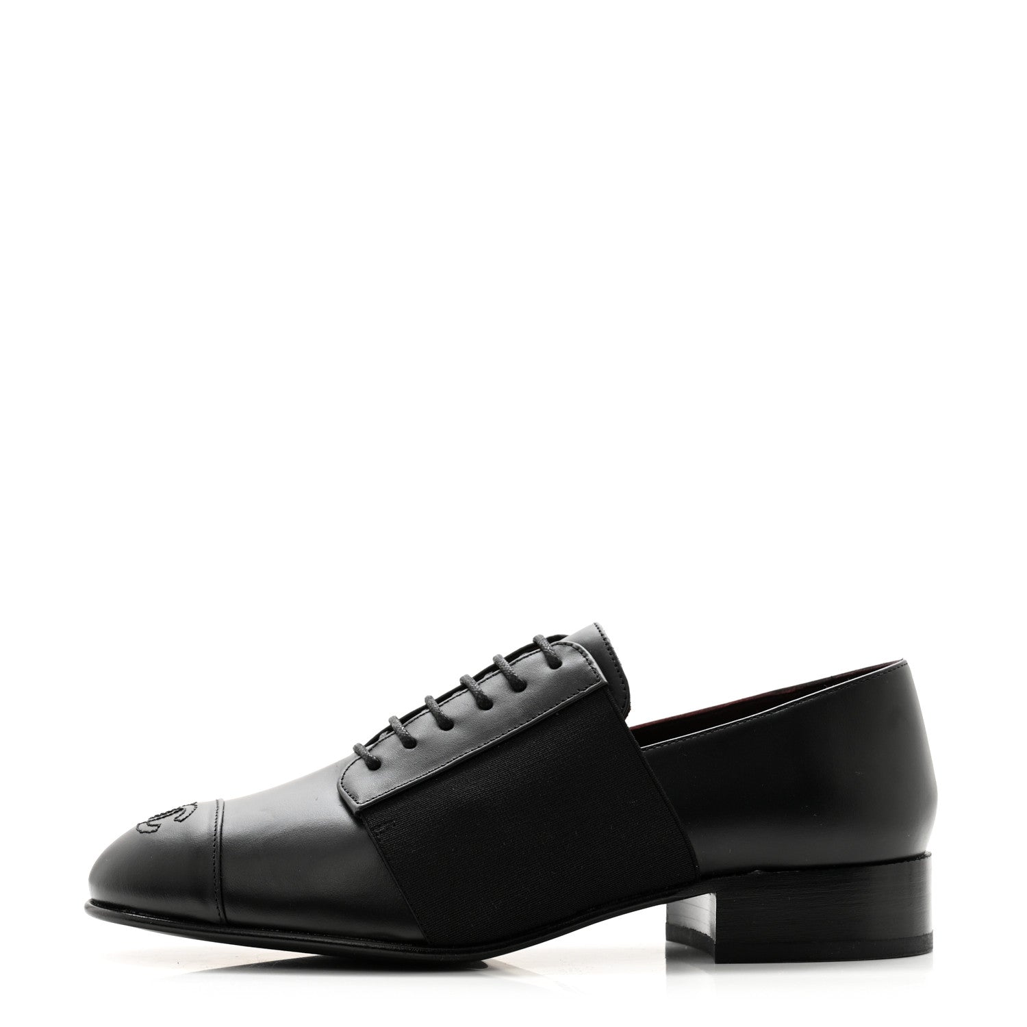 Chanel Calfskin Elastic Lace Up Cap Toe CC Loafers 36 Black 1 of 12