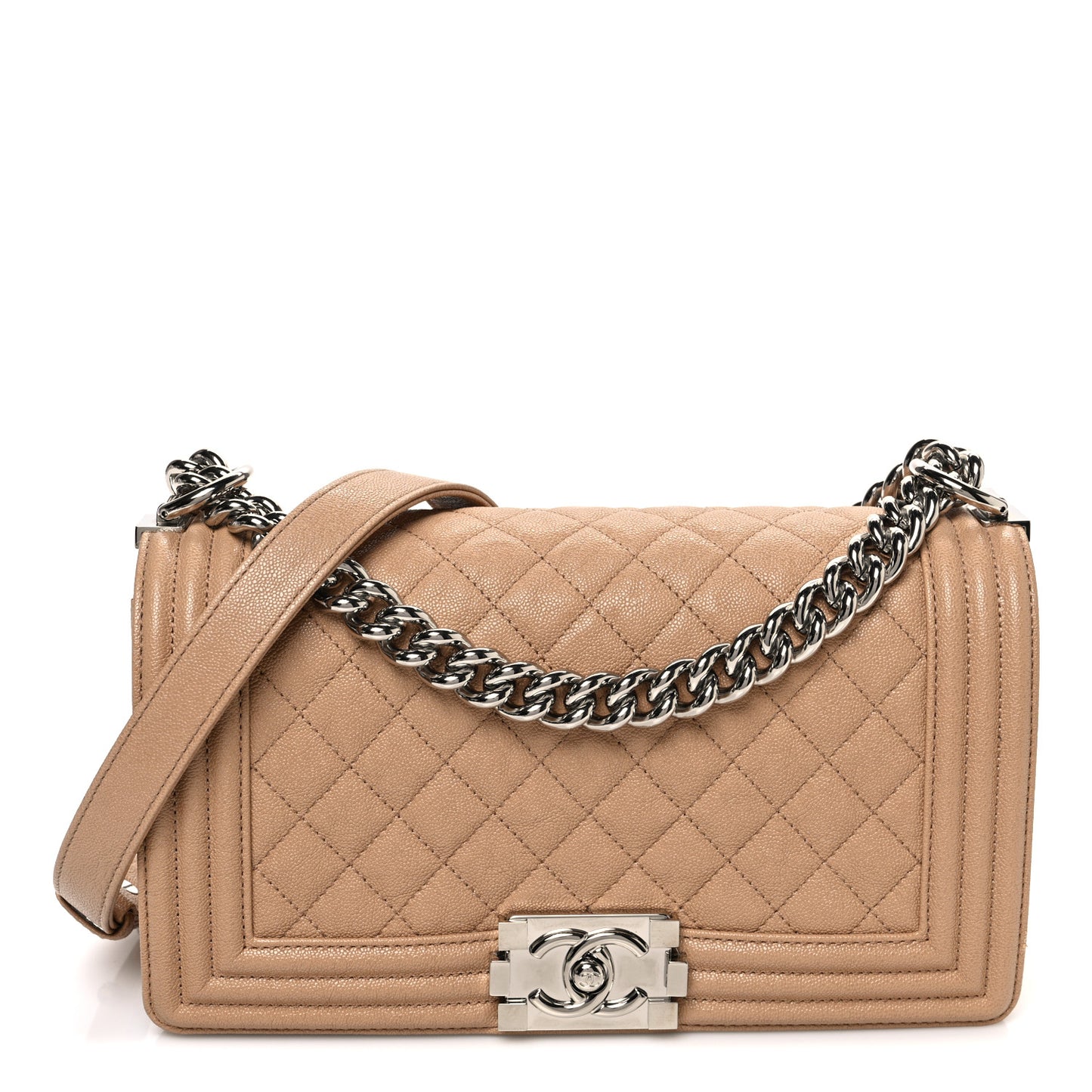 Caviar Quilted Medium Boy Flap Beige