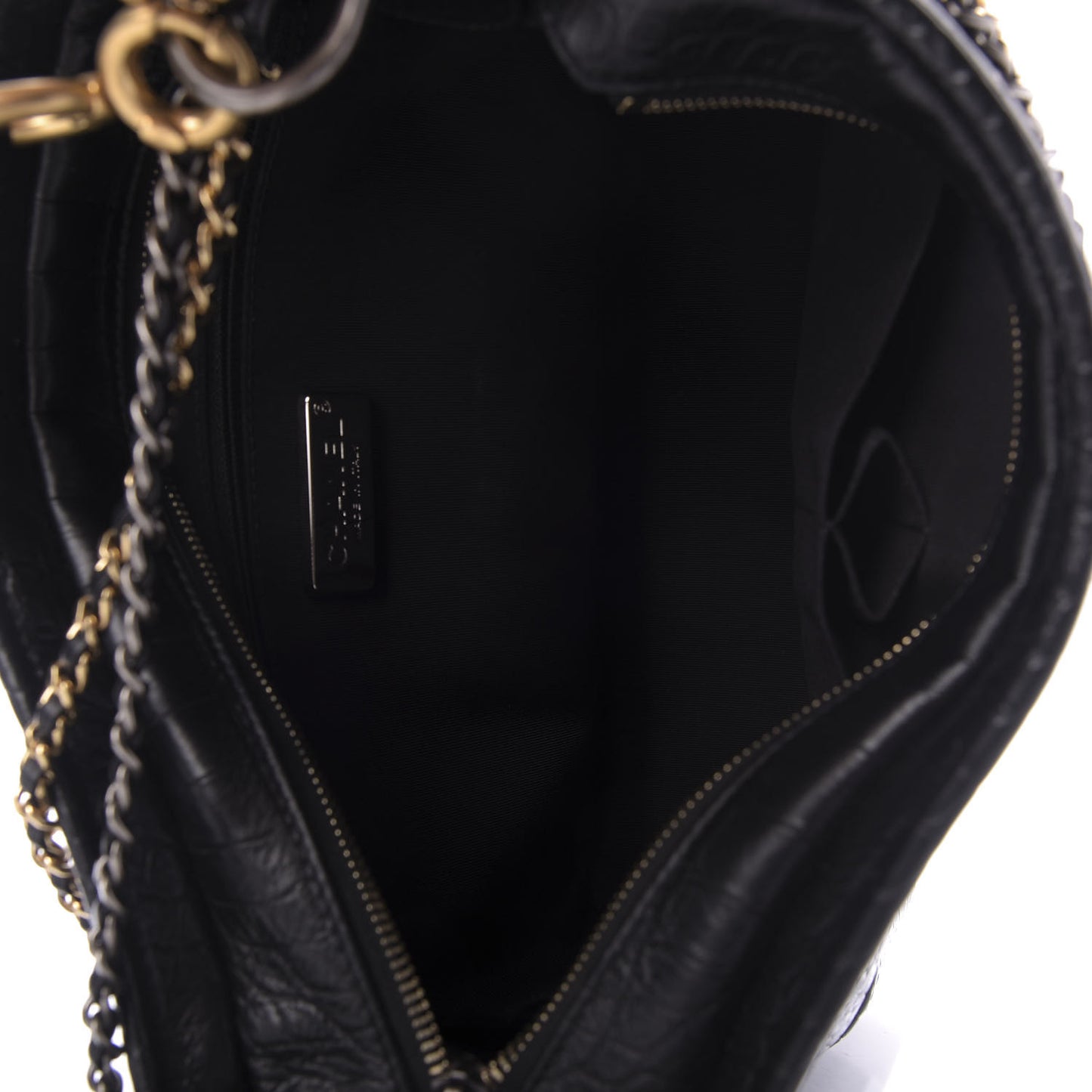 Crocodile Embossed Calfskin Medium Gabrielle Cocodile Hobo Black