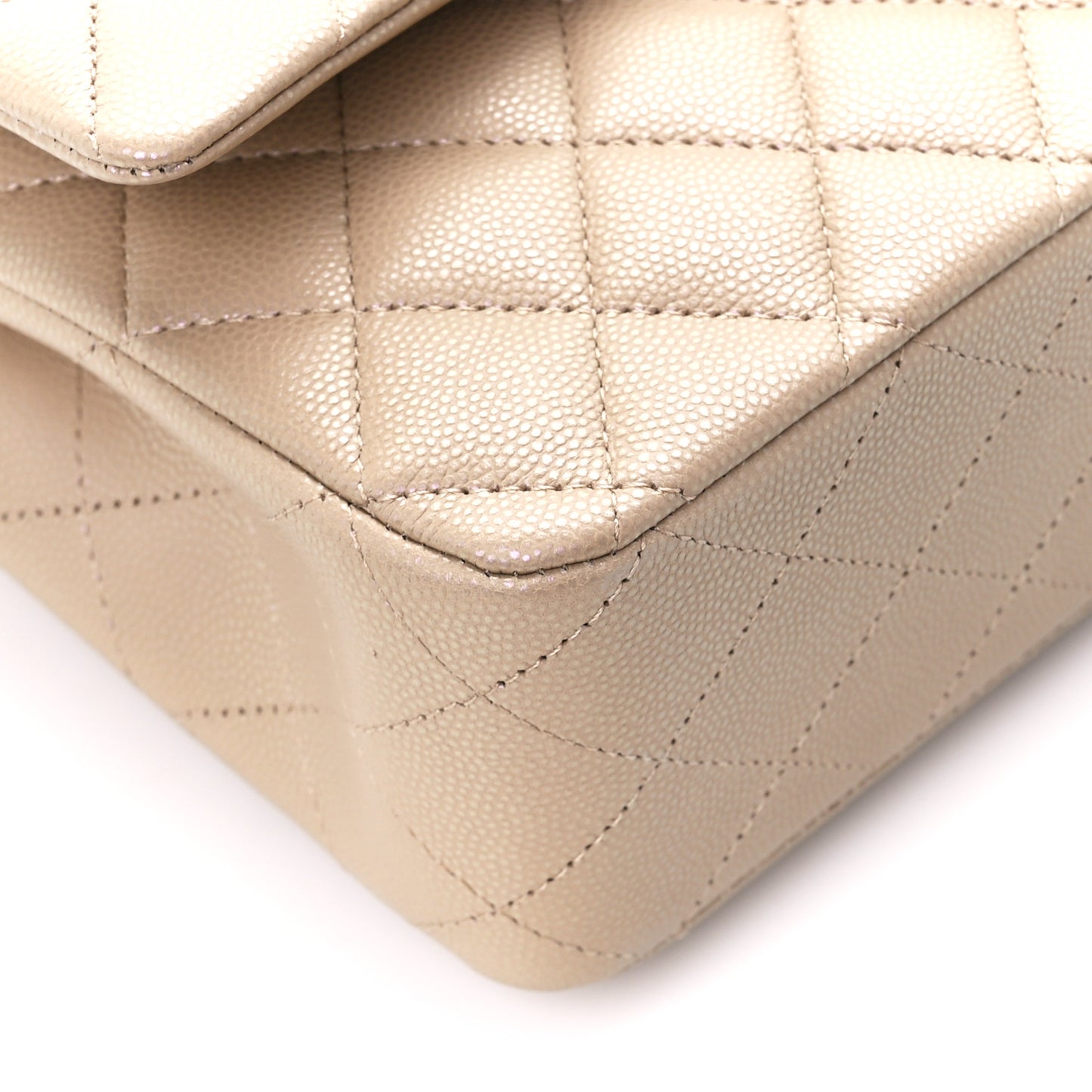 Iridescent Caviar Quilted Medium Double Flap Dark Beige