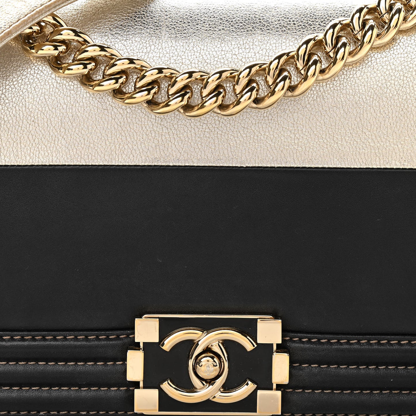 Metallic Goatskin Calfskin Medium Boy Flap Gold Black