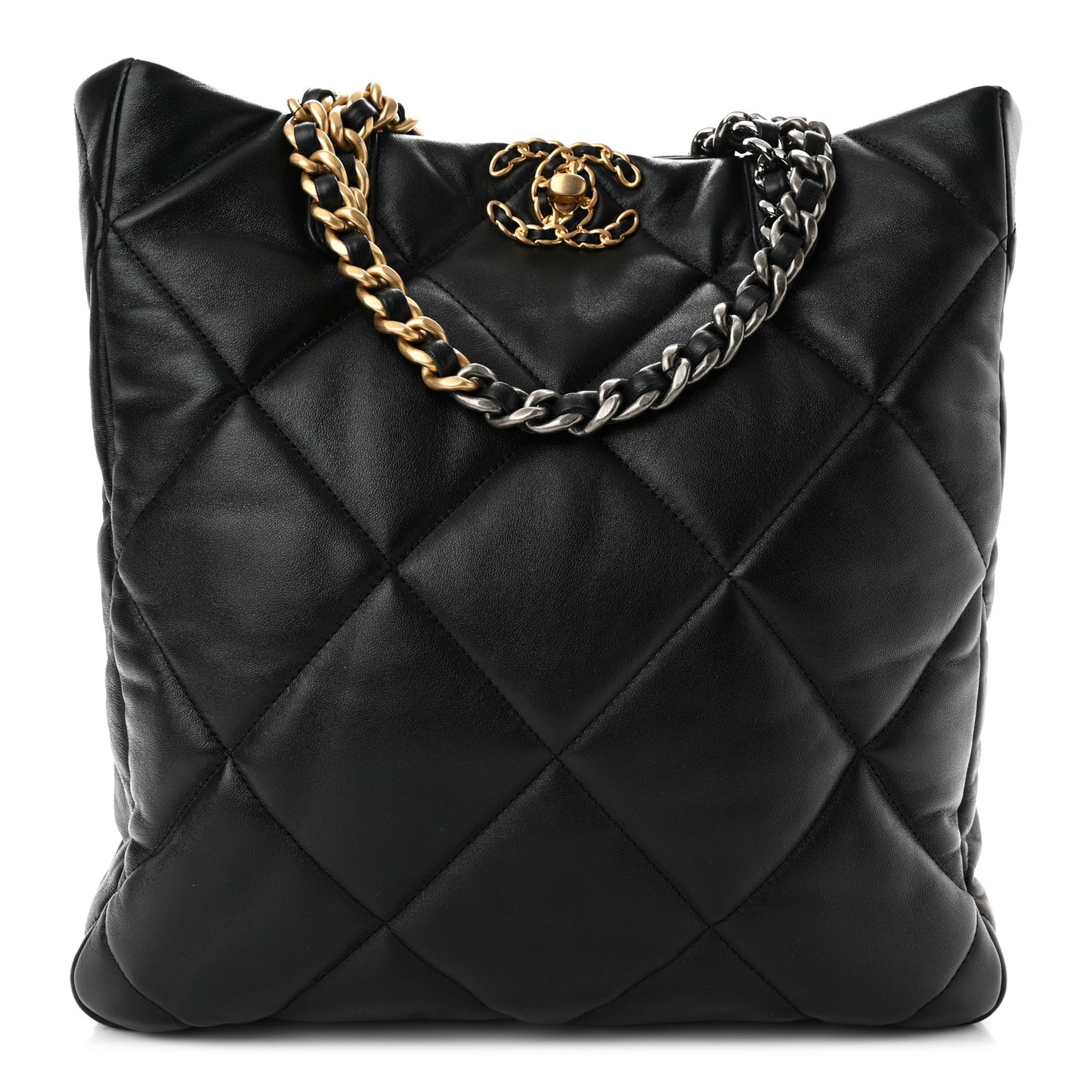 Lambskin Quilted Chanel 19 Shopping Bag Black
