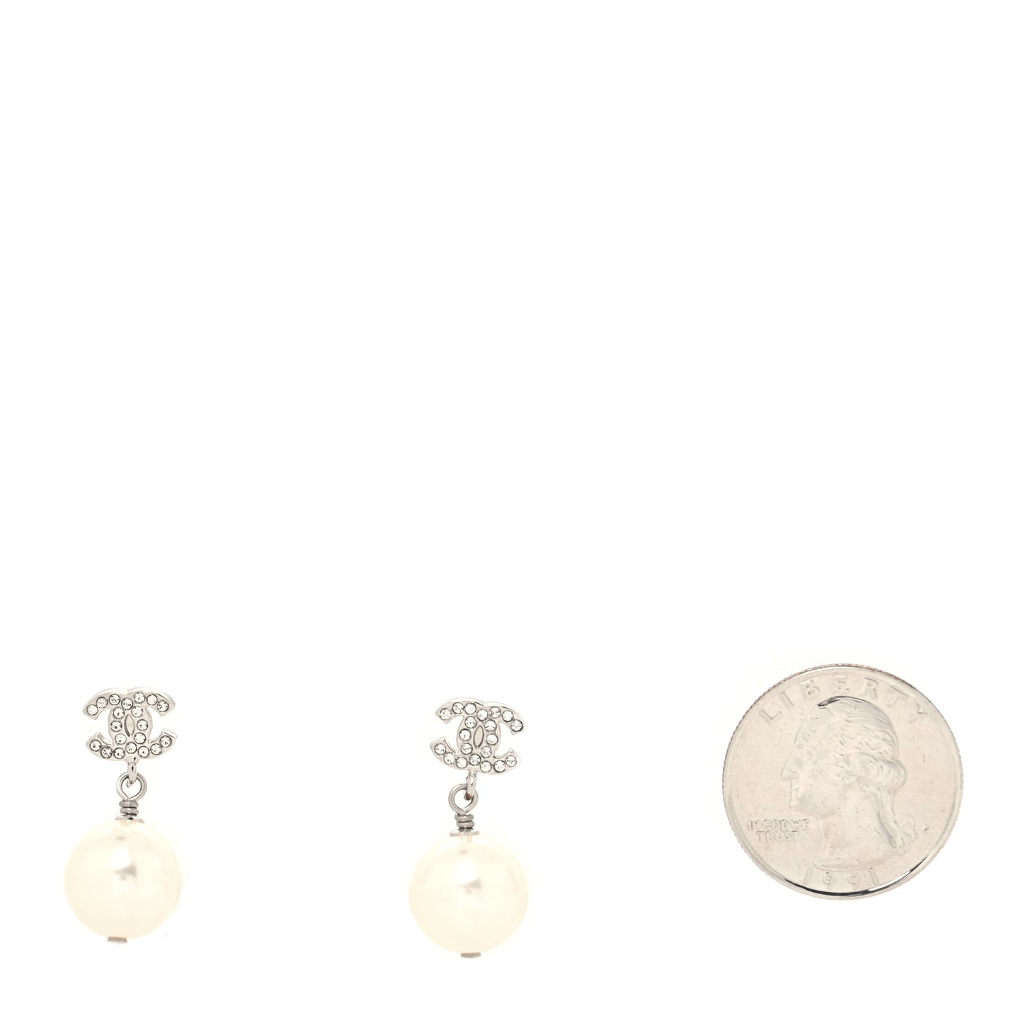 Crystal Pearl CC Drop Earrings Silver Pearly White