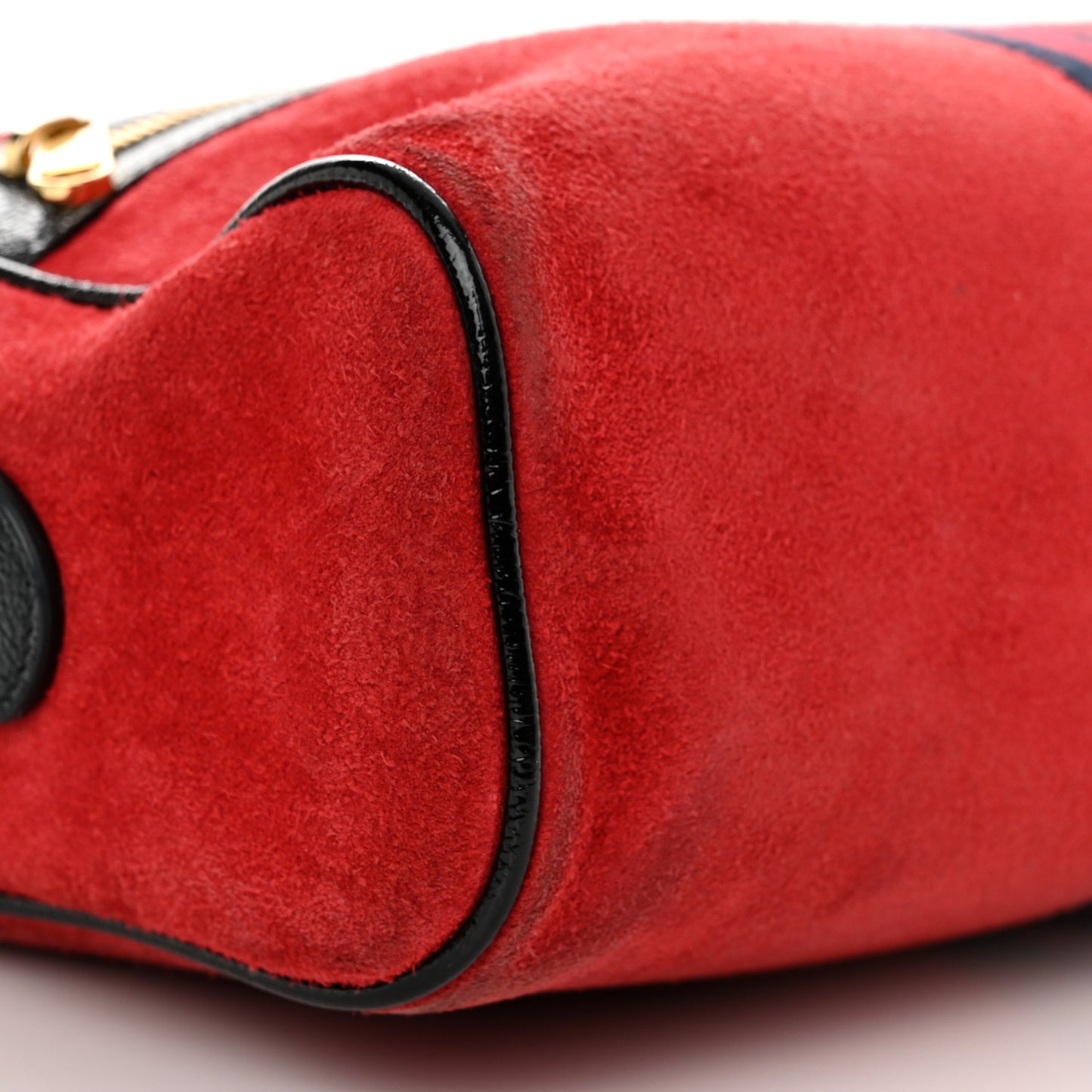Suede Patent Web Small Ophidia Shoulder Bag Hibiscus Red Black