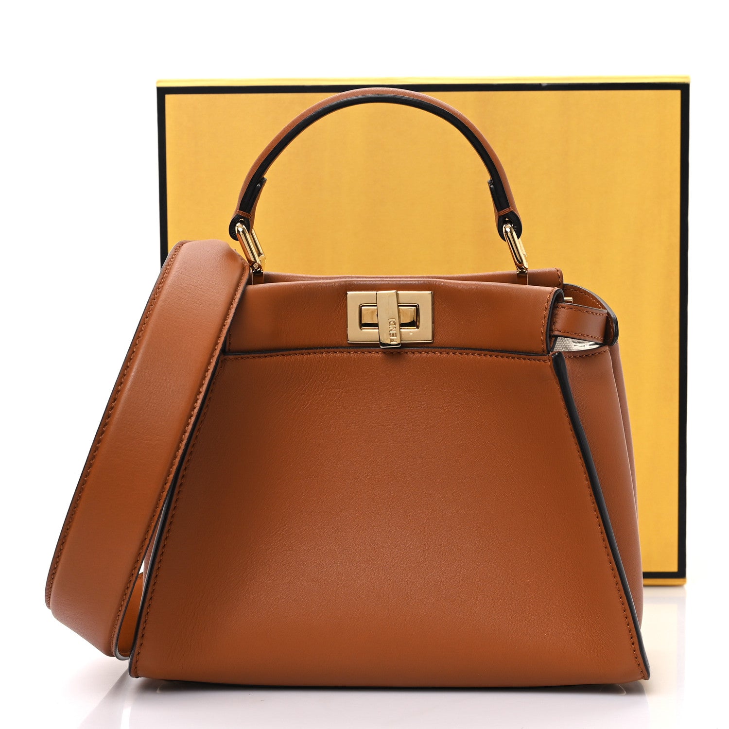 Fendi Vitello Seta Canvas FF Embroidered Mini Peekaboo Iconic Satchel Brandy Grezzo 10 of 10