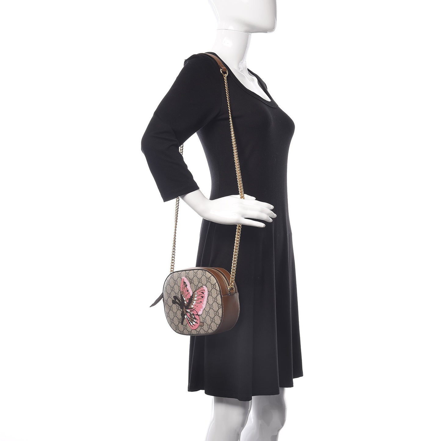 GG Supreme Monogram Butterfly Embroidered Mini Chain Shoulder Bag Beige Tuscany