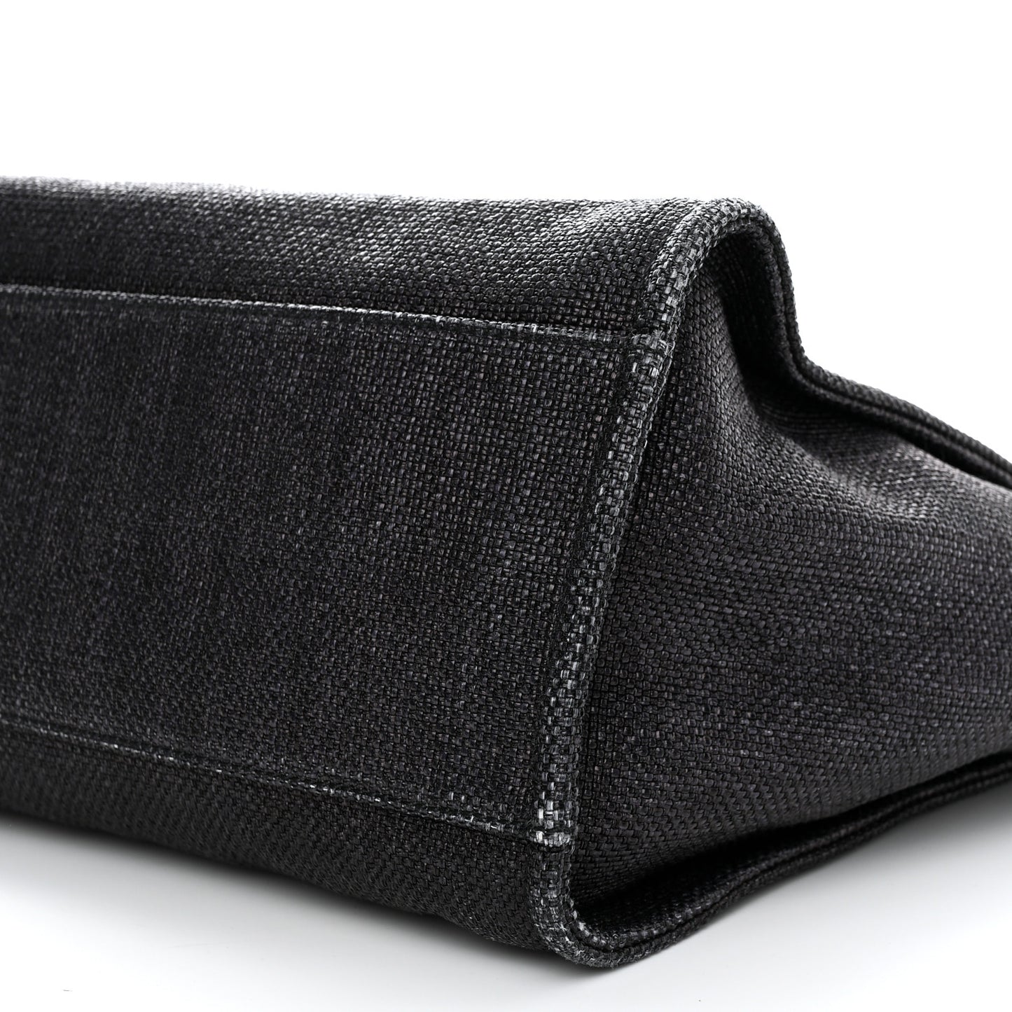 Woven Straw Raffia Medium Deauville Tote Black