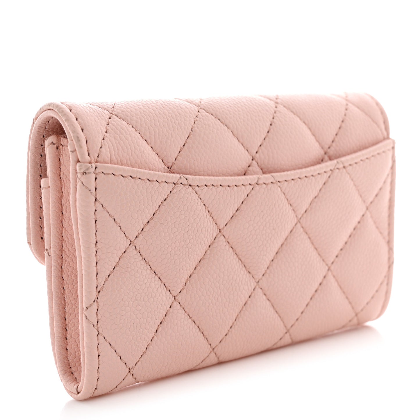 Caviar Quilted Flap Card Holder Wallet Light Pink