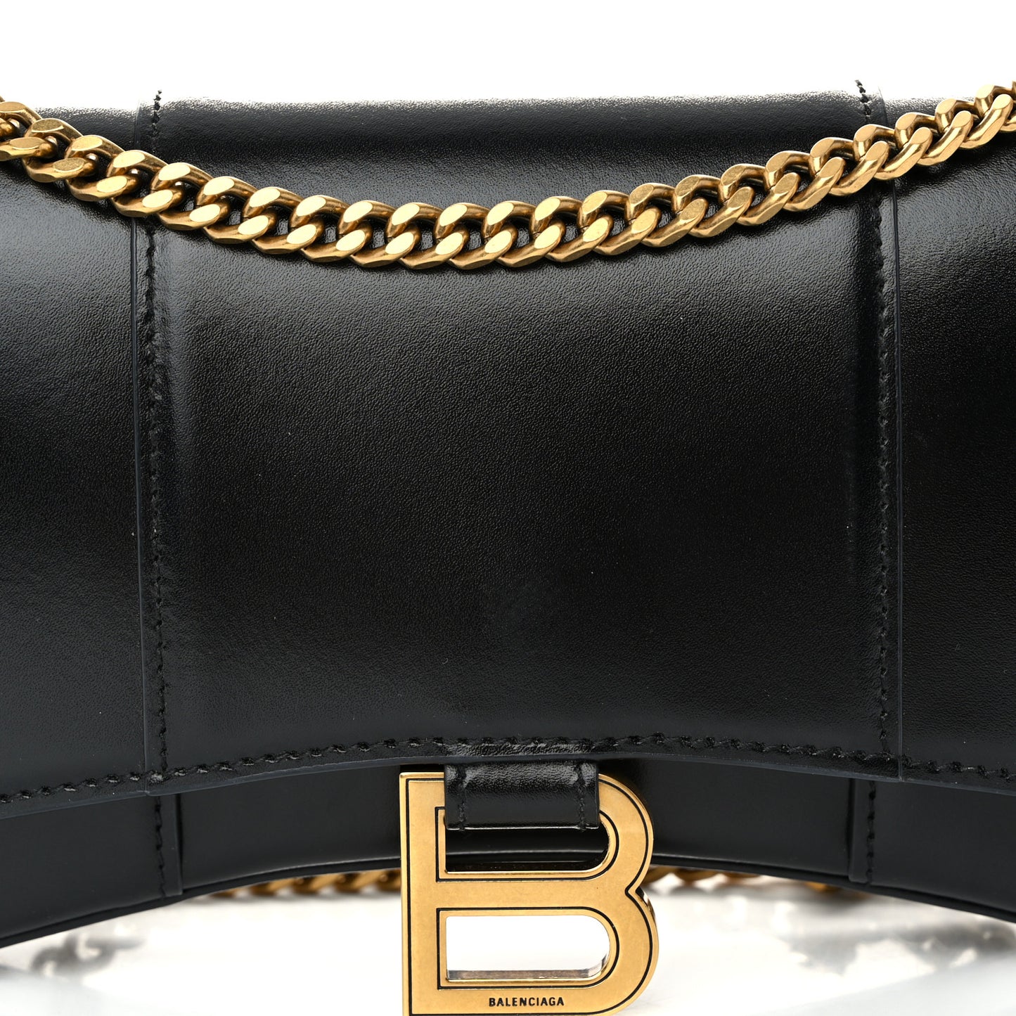 Shiny Box Calfskin Hourglass Chain Bag Black