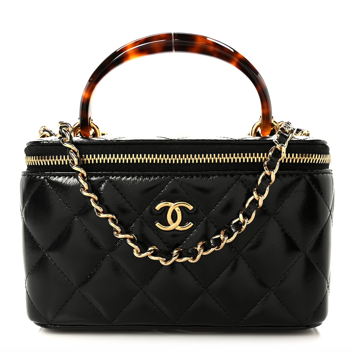 Chanel Shiny Lambskin Quilted Small Plexiglass Top Handle Vanity
