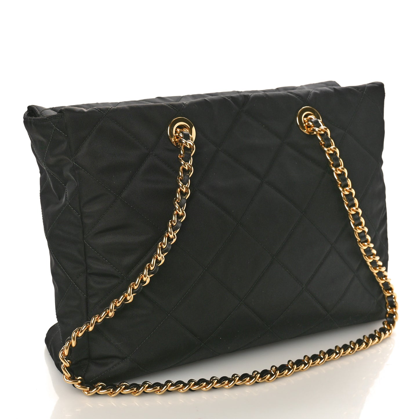 Re-Nylon Impunturato Saffiano Triangle Stitched Re-Edition 1995 Chaine Large Shoulder Bag Black