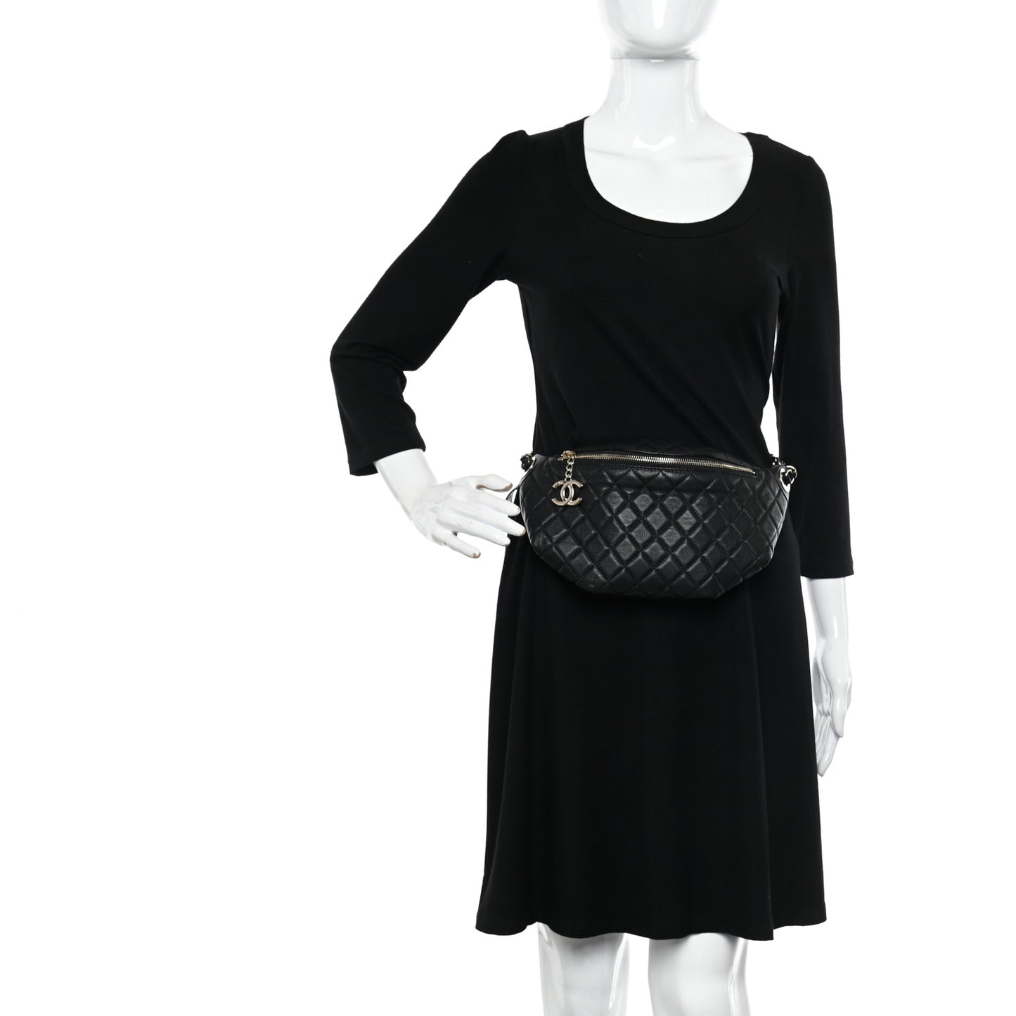 Calfskin Quilted Banane Waist Bag Fanny Pack Black