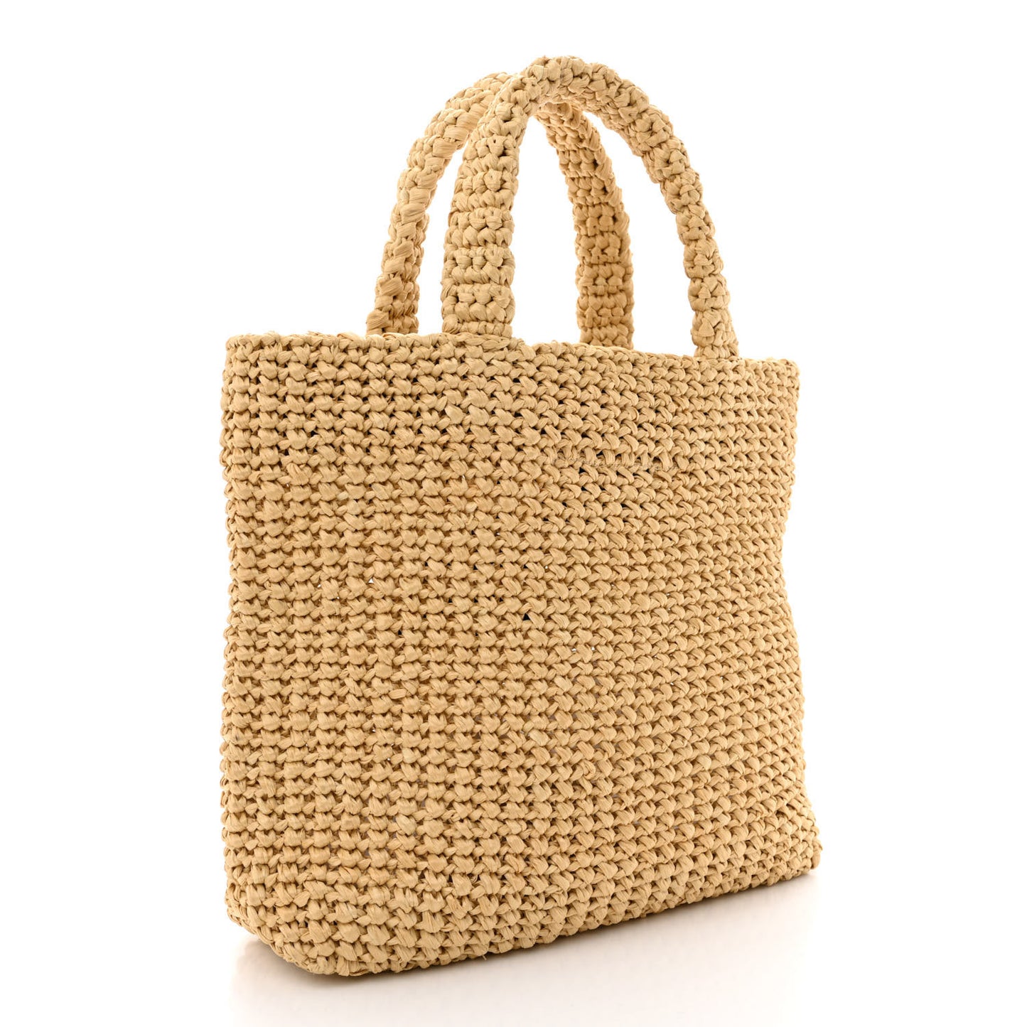 Yarn Raffia Effect Crochet Embroidered Small Logo Tote Naturale