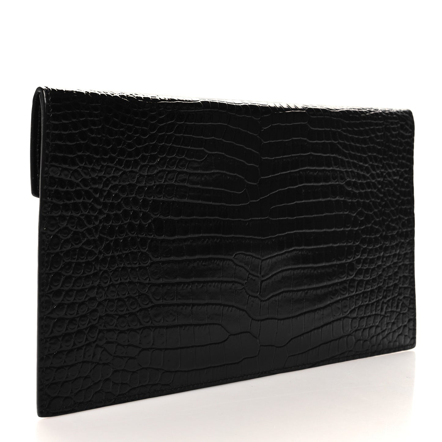 Calfskin Crocodile Embossed Uptown Monogram Pouch Black