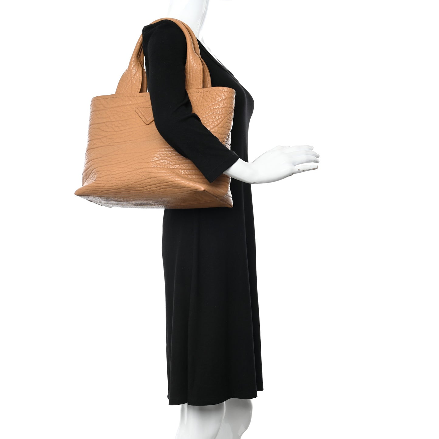 Stamped Calfskin Logo Patch Top Handle Tote Natural