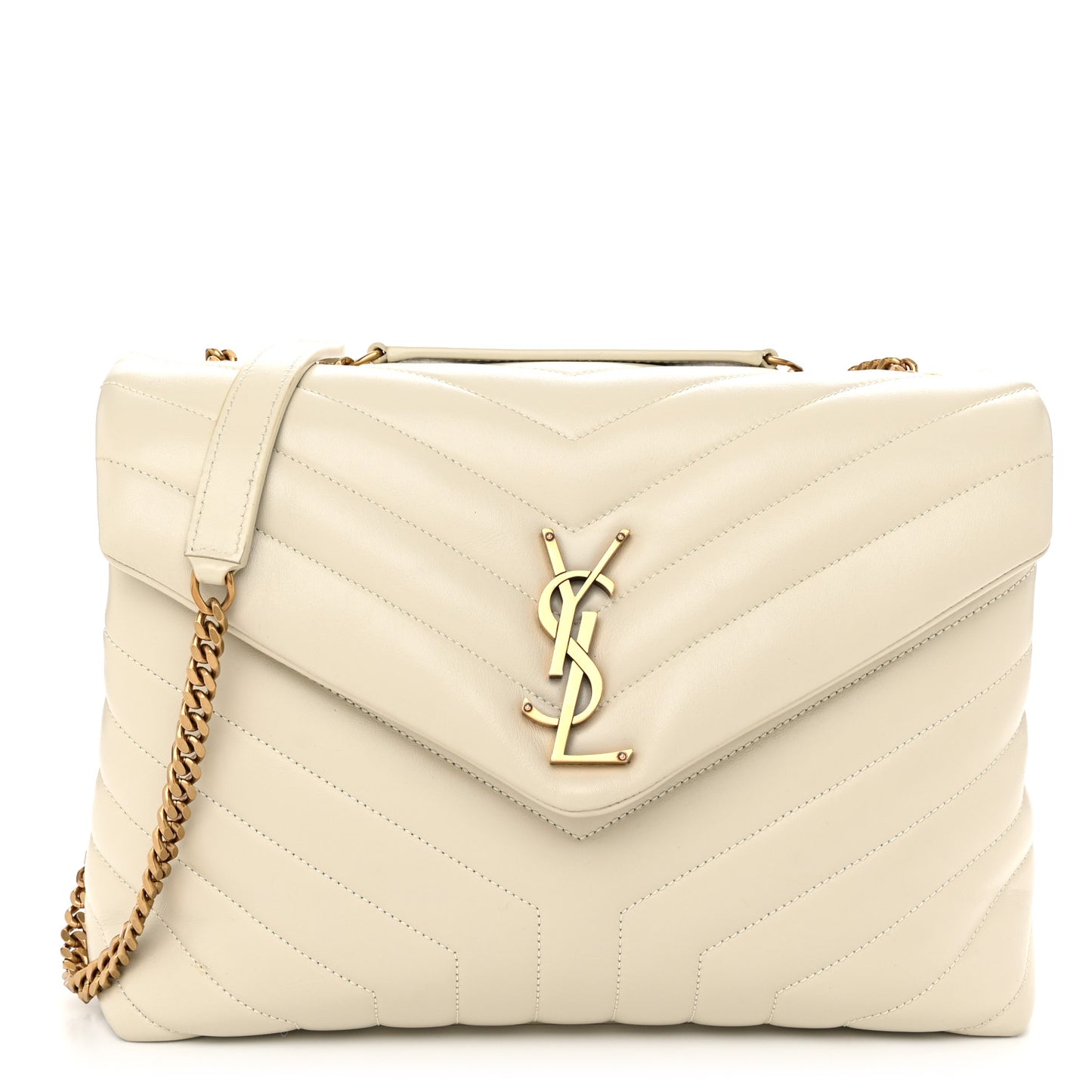 Calfskin Y Quilted Monogram Medium Loulou Chain Satchel Crema Soft