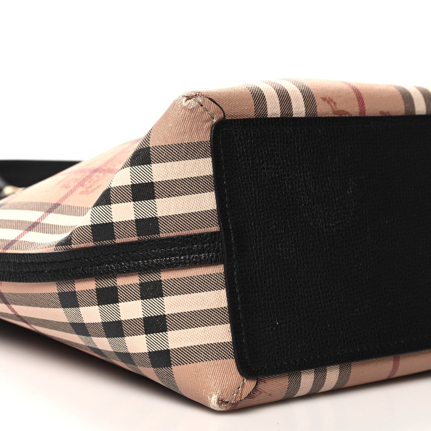 Grainy Calfskin Haymarket Check Medium Reversible Tote Black