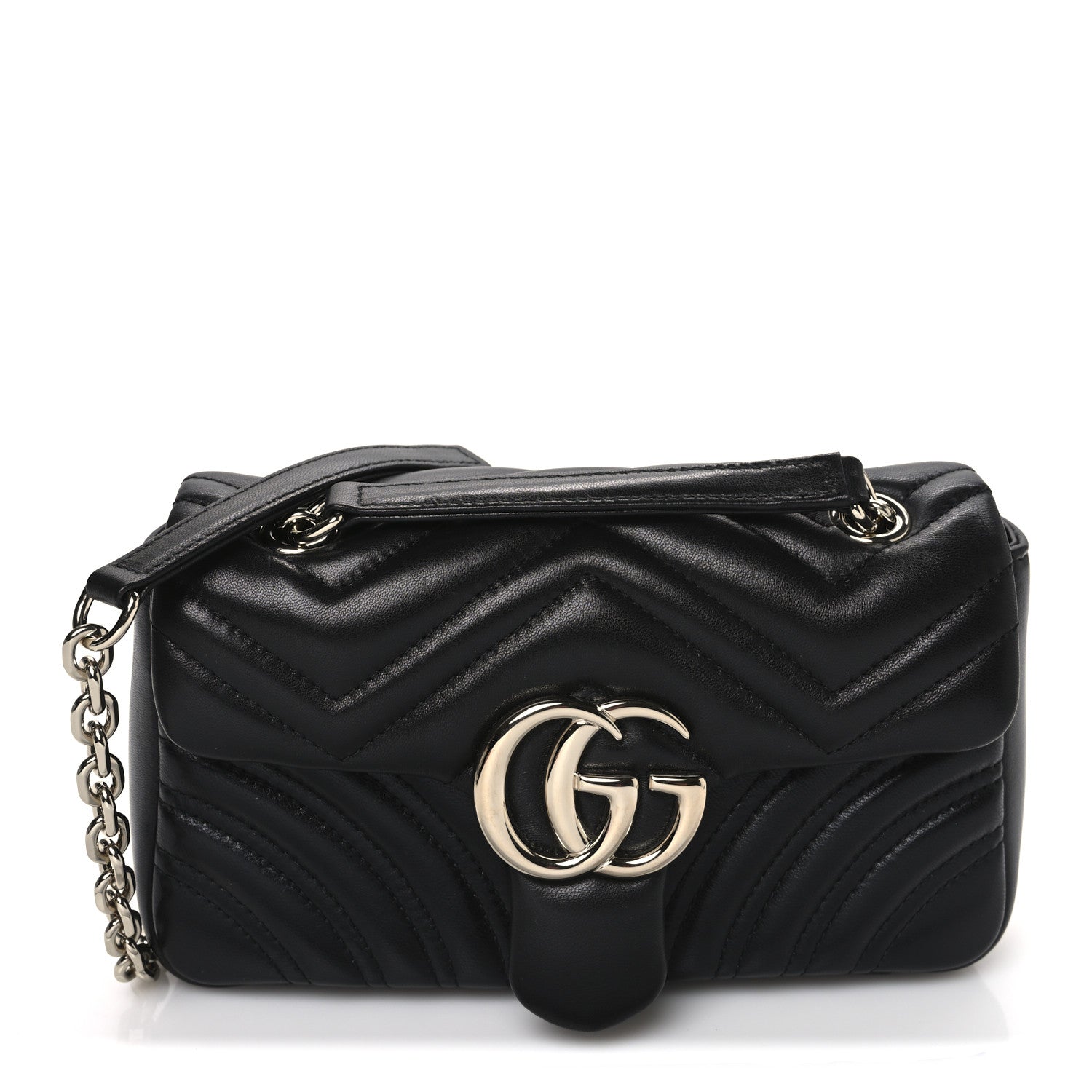 Gucci Lambskin Matelasse Small GG Marmont Shoulder Bag Black 