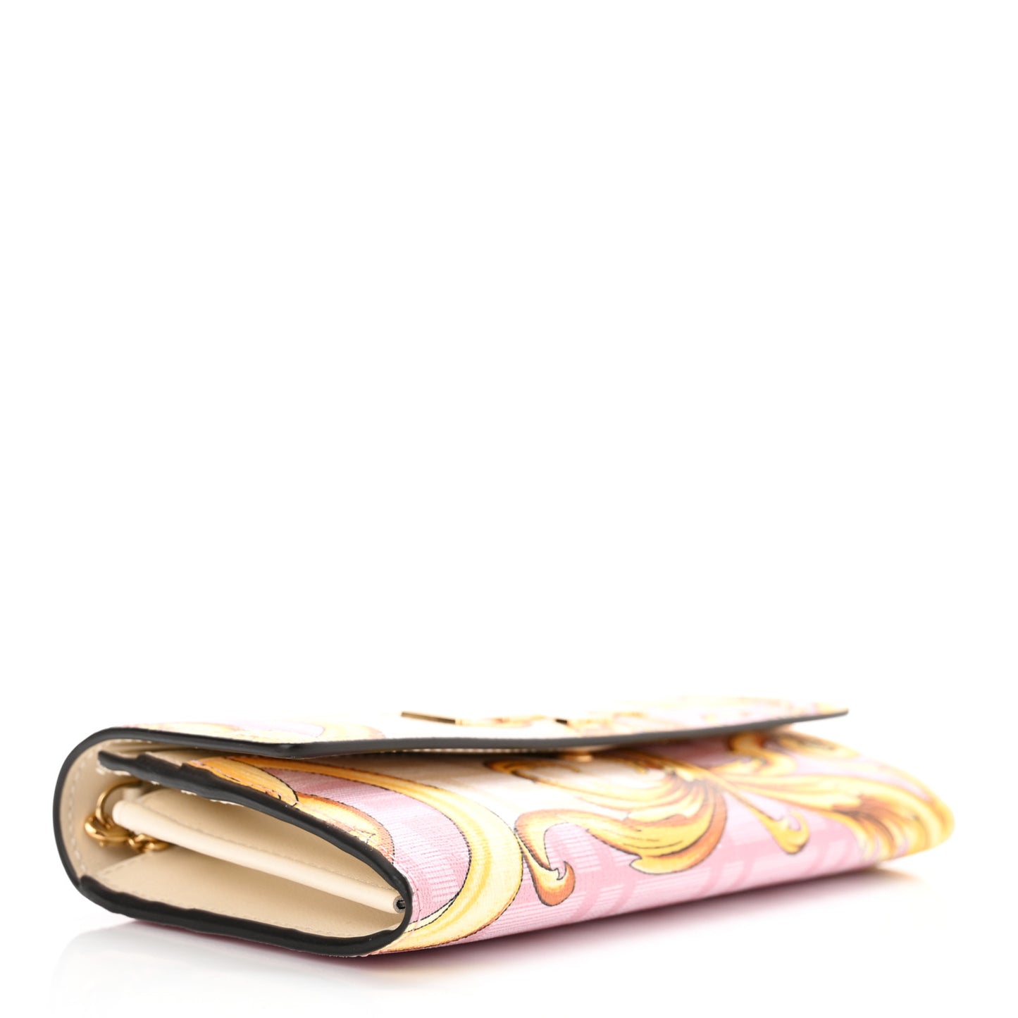 X VERSACE Glazed Fabric Fendace FF Baroque Continental Wallet On Chain Gold White Rosa