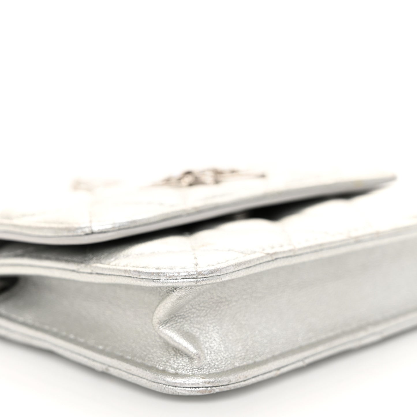 Metallic Lambskin Crystal Quilted Star Chain Belt Bag Silver