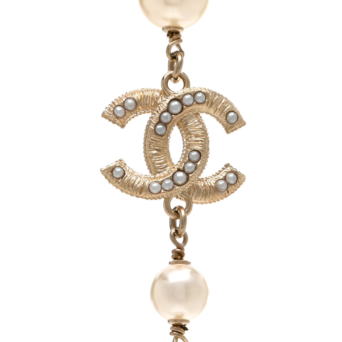 Pearl CC Long Necklace Light Gold