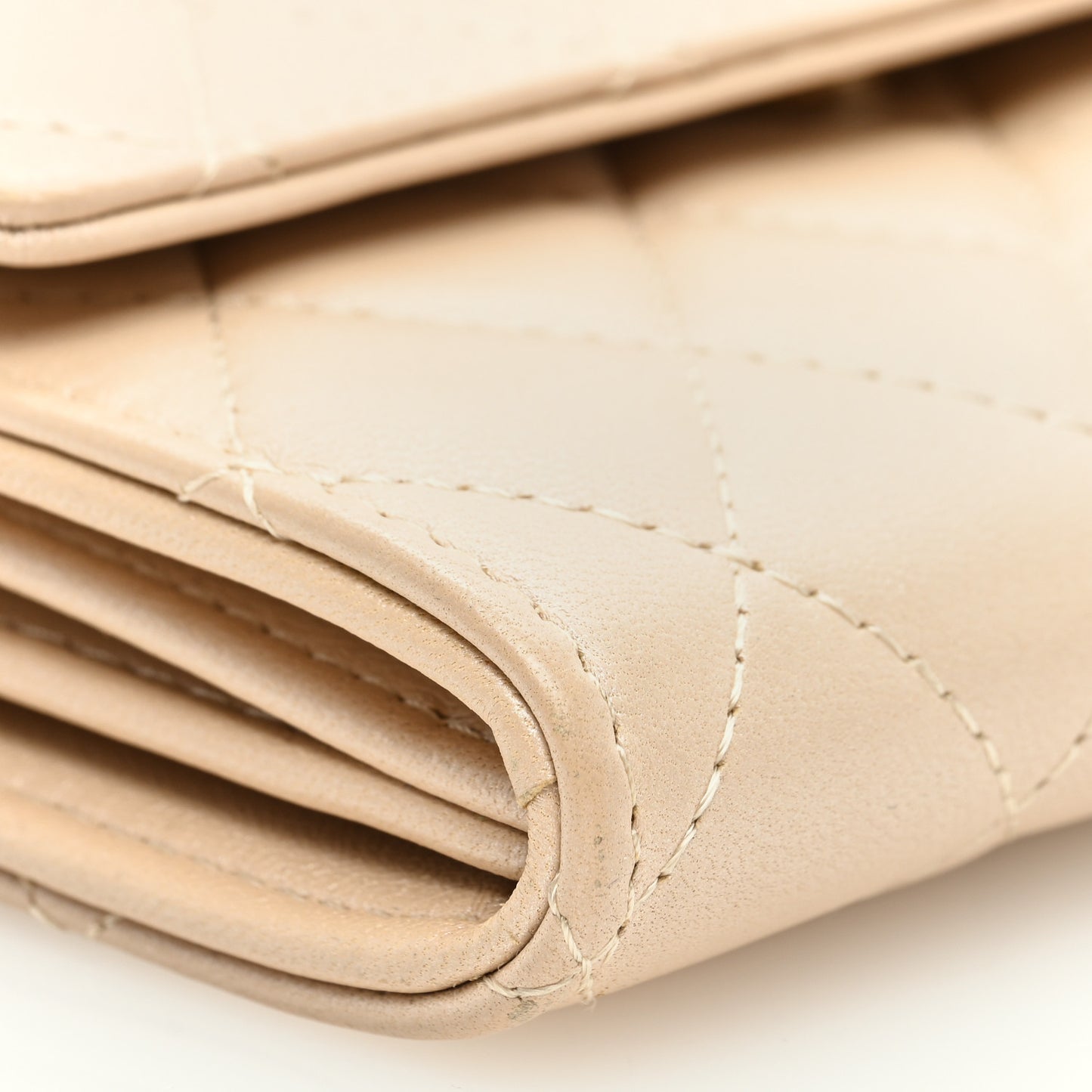 Lambskin Quilted Pearl My Shoulder Mini French Wallet On Chain WOC Light Beige