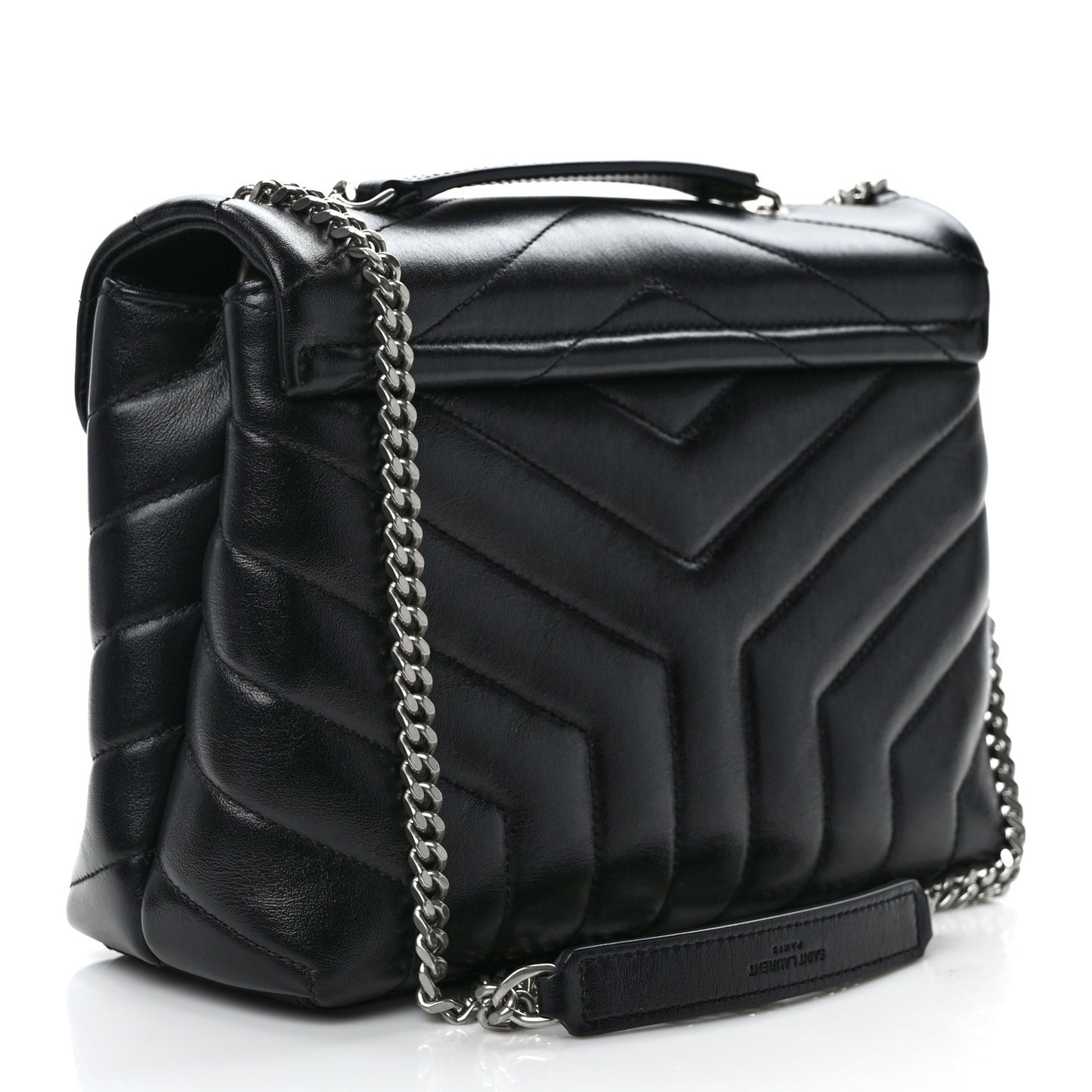 Calfskin Y Quilted Monogram Small Loulou Chain Satchel Black