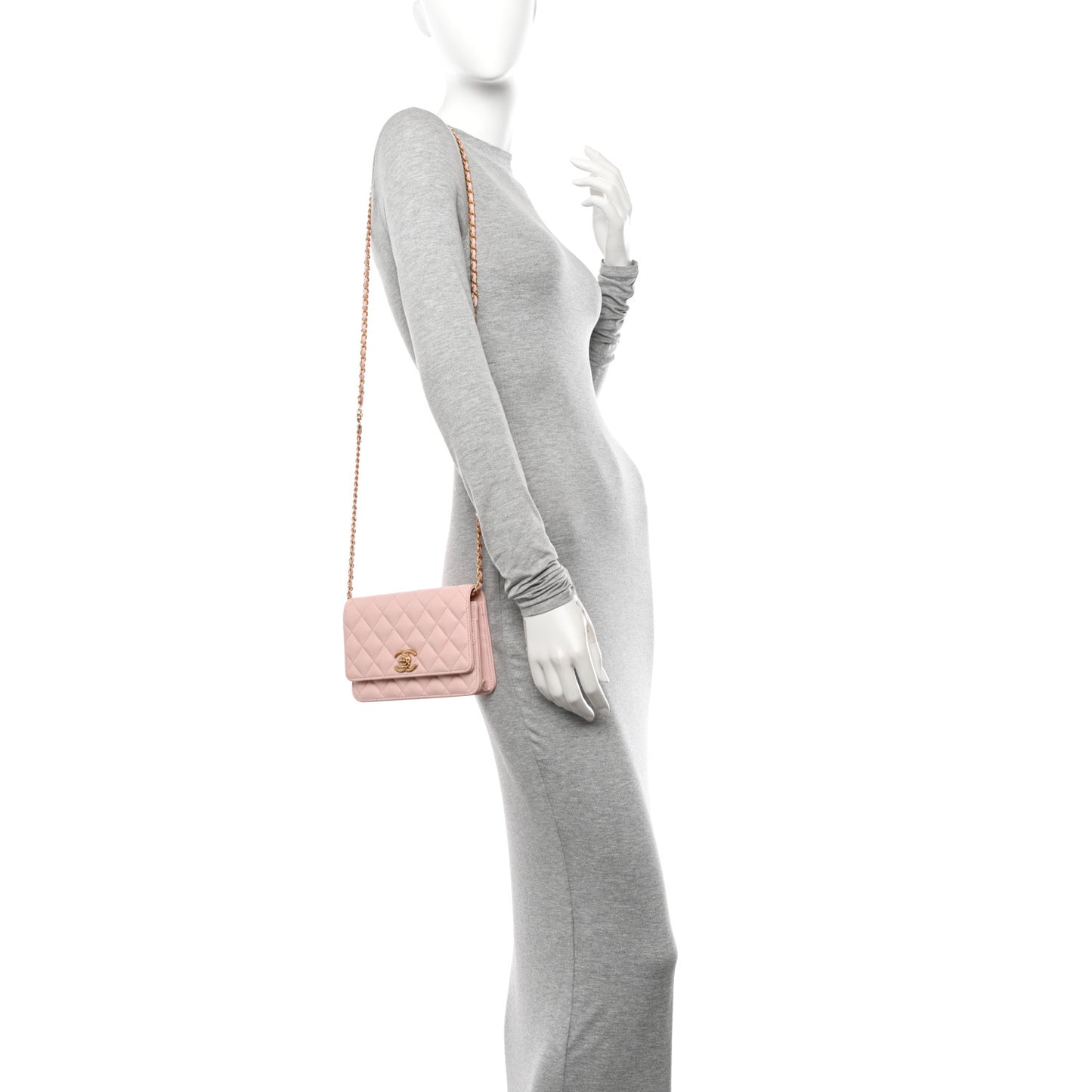 Caviar Quilted Camellia Wallet On Chain WOC Light Pink