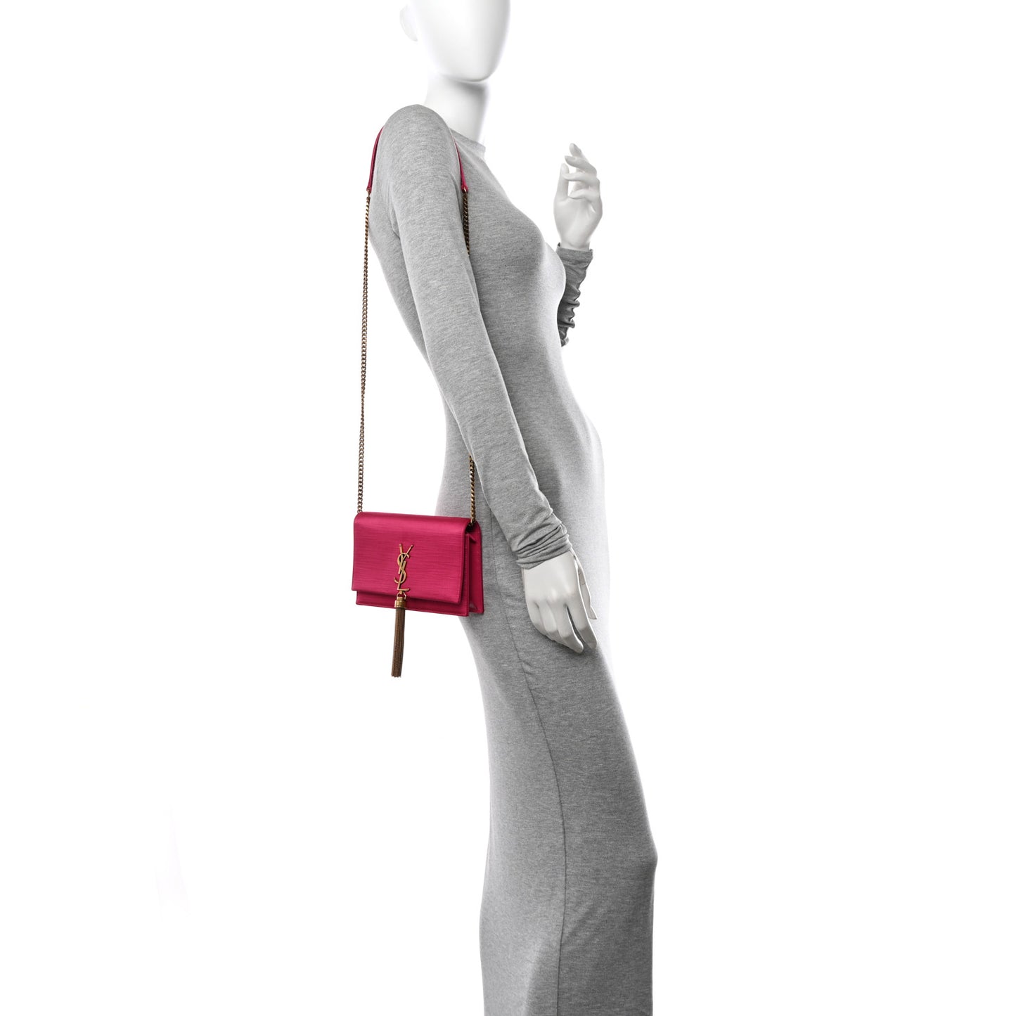 Satin Woven Monogram Kate Tassel Chain Wallet Guava Pink