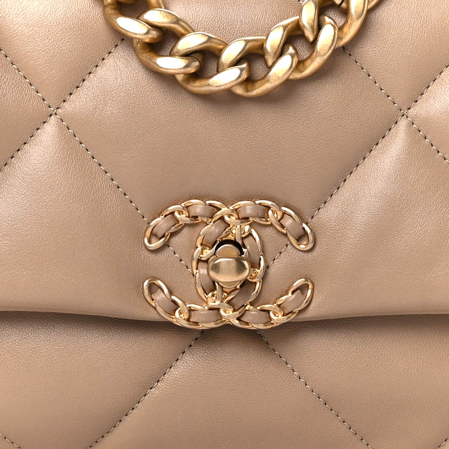 Lambskin Quilted Medium Chanel 19 Flap Dark Beige