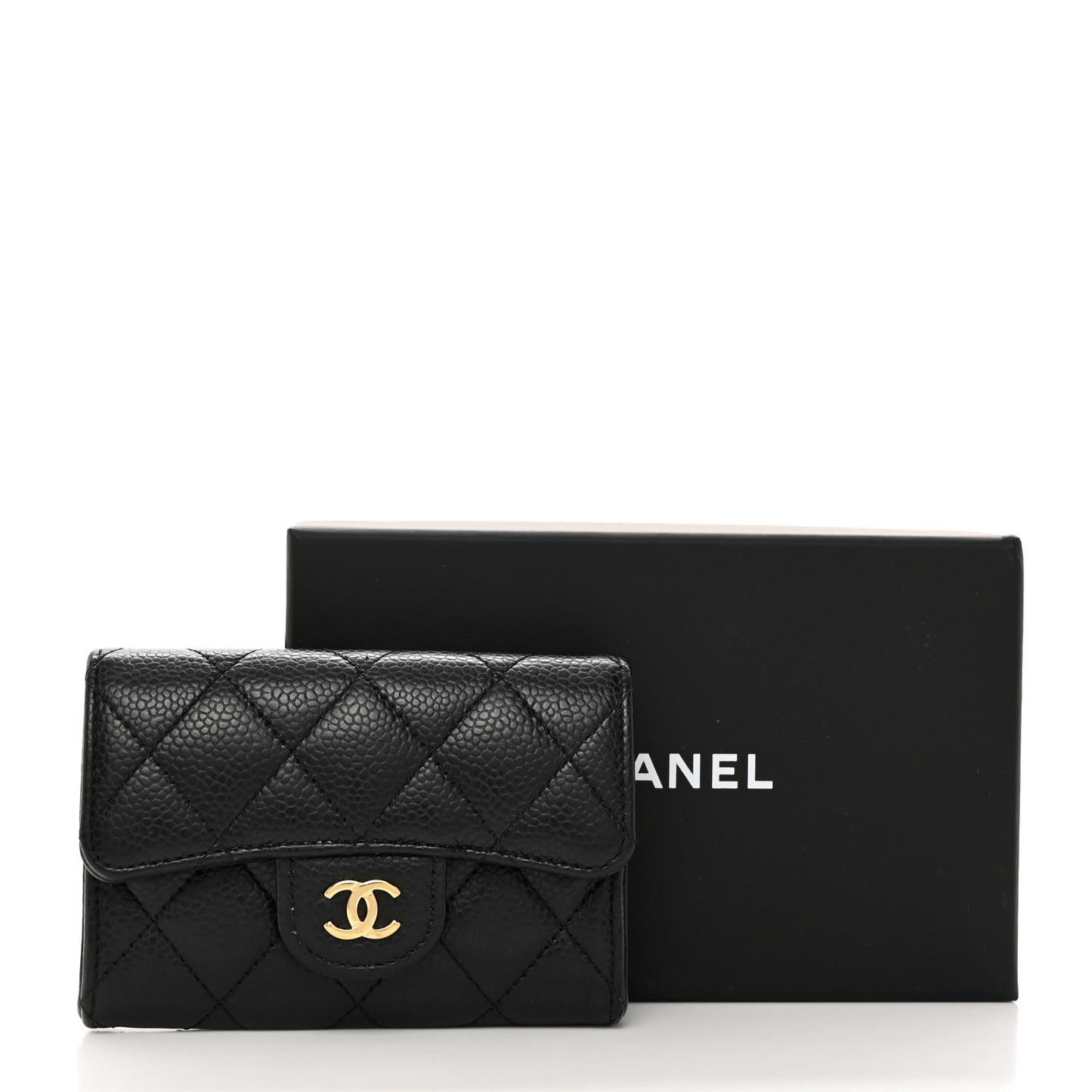 Caviar Quilted Flap Card Holder Wallet Black