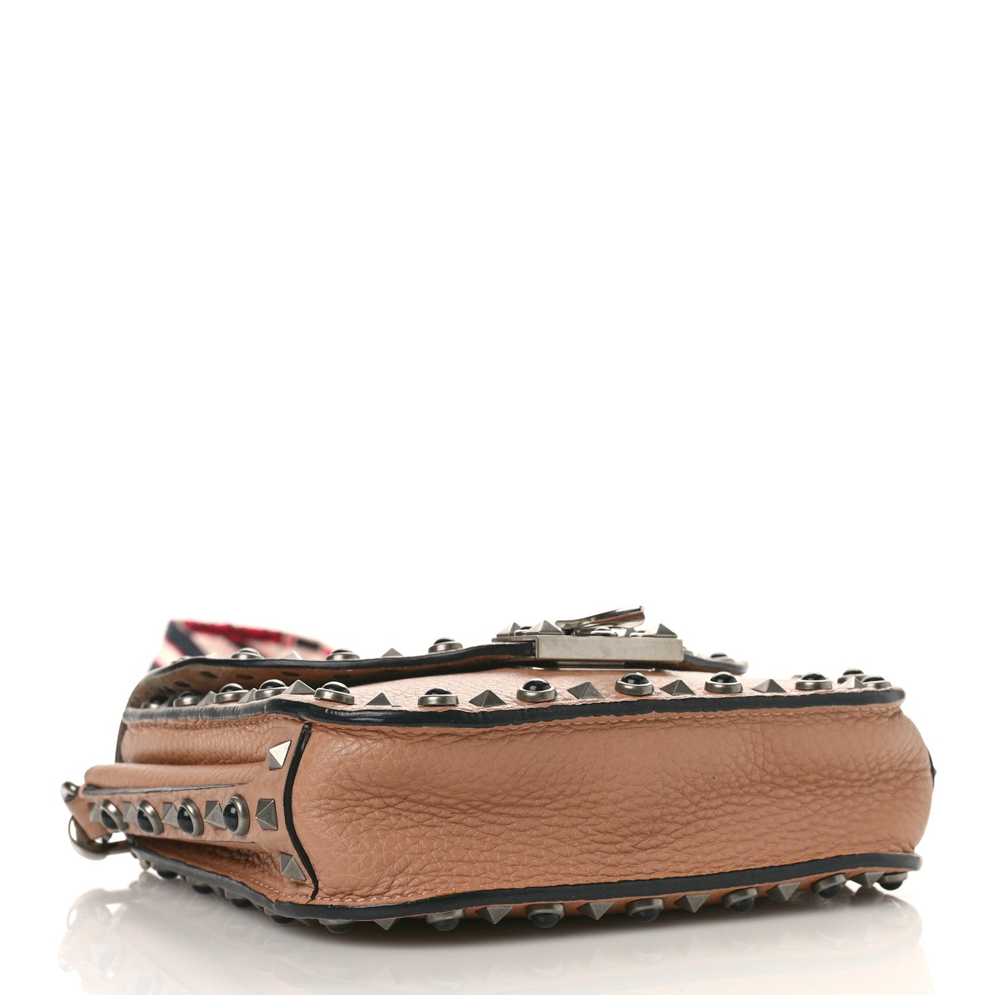 Grained Calfskin Onyx Guitar Strap Rockstud Rolling Shoulder Flap Messenger Bag Soft Noisette