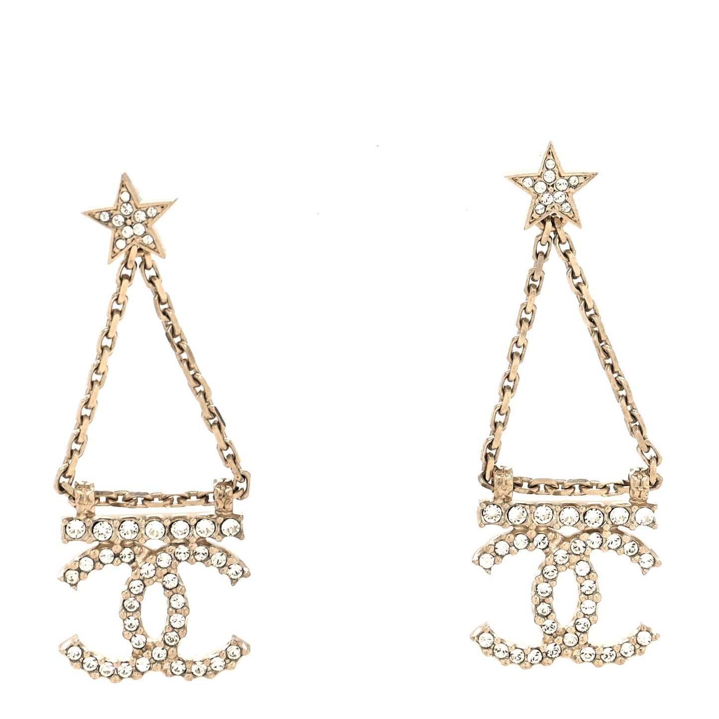 Crystal Star Drop CC Earrings Gold