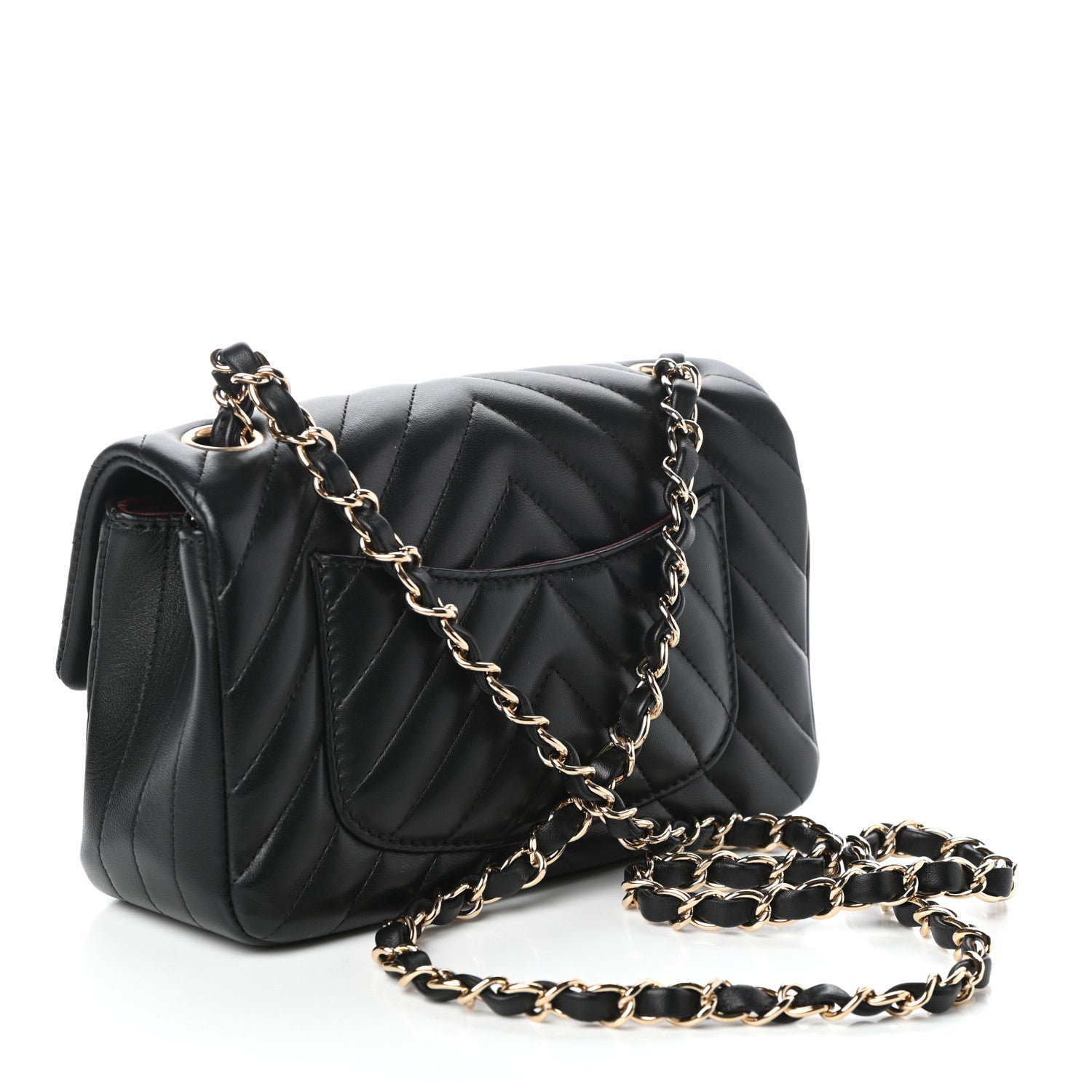 Chanel Lambskin Chevron Quilted Mini Rectangular Flap Black 3 of 9