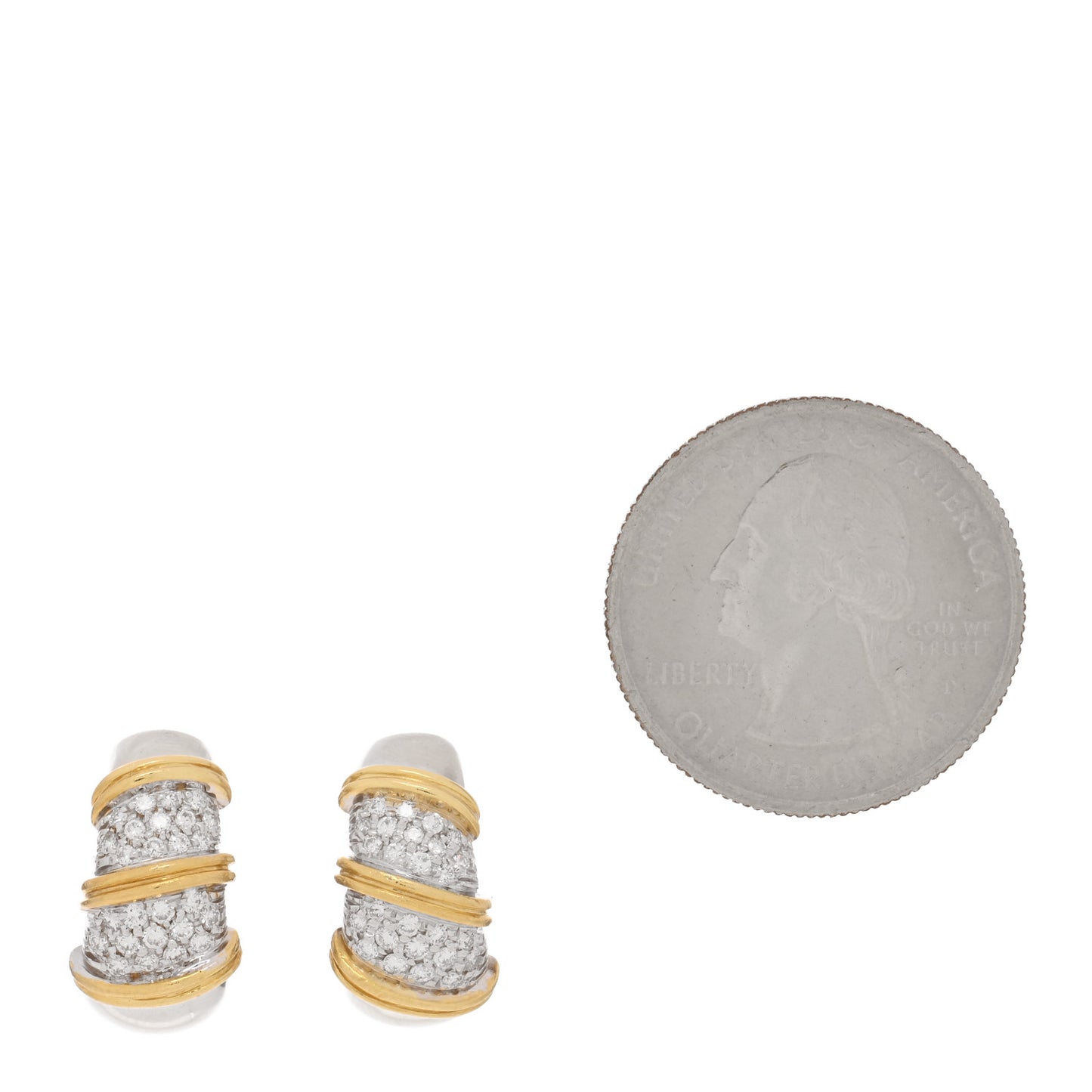 18K Yellow White Gold Diamond Nabucco Hoop Earrings