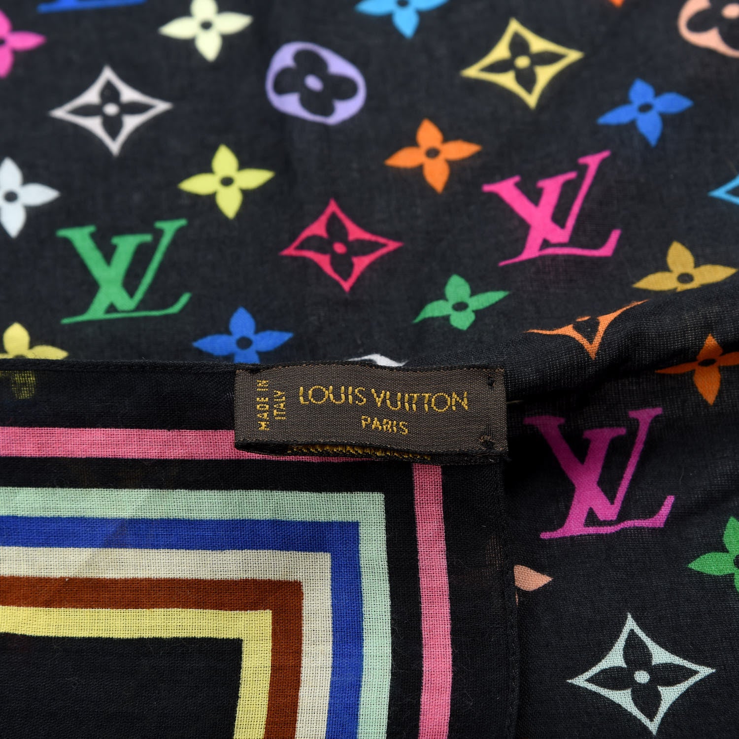 Louis Vuitton Silk Multicolor Eye Love Scarf Black 3 of 3