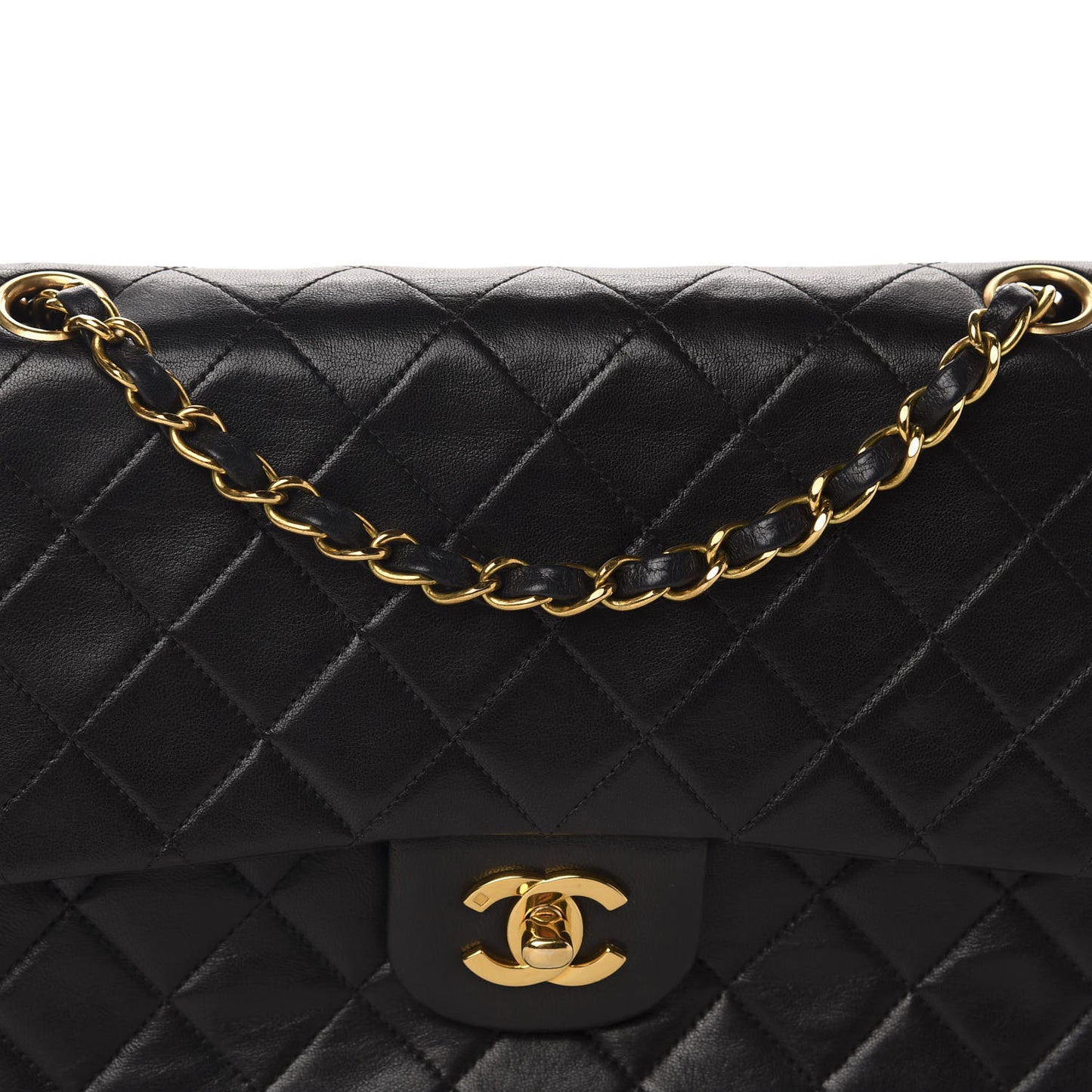 Lambskin Quilted Medium Double Flap Black