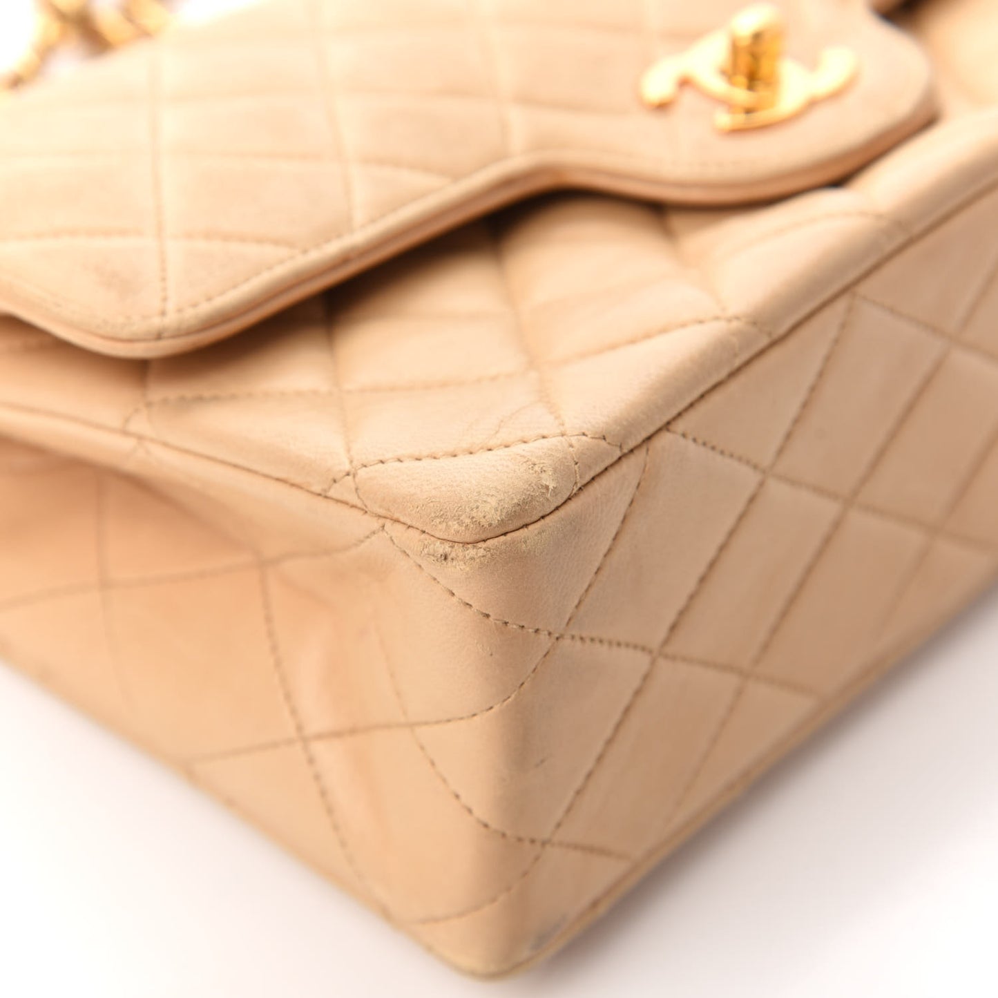 Lambskin Quilted Small Double Flap Beige
