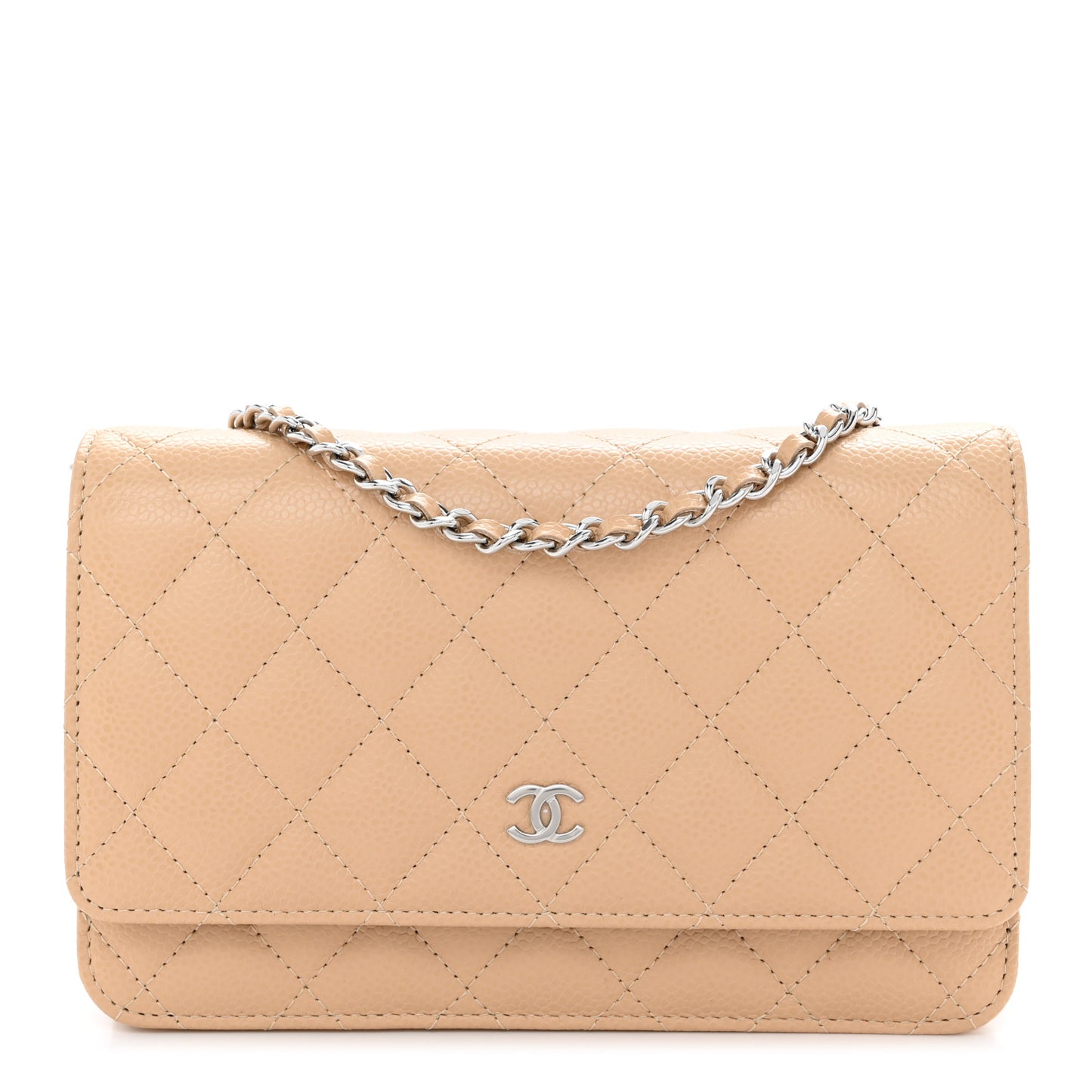 Caviar Quilted Wallet on Chain WOC Beige