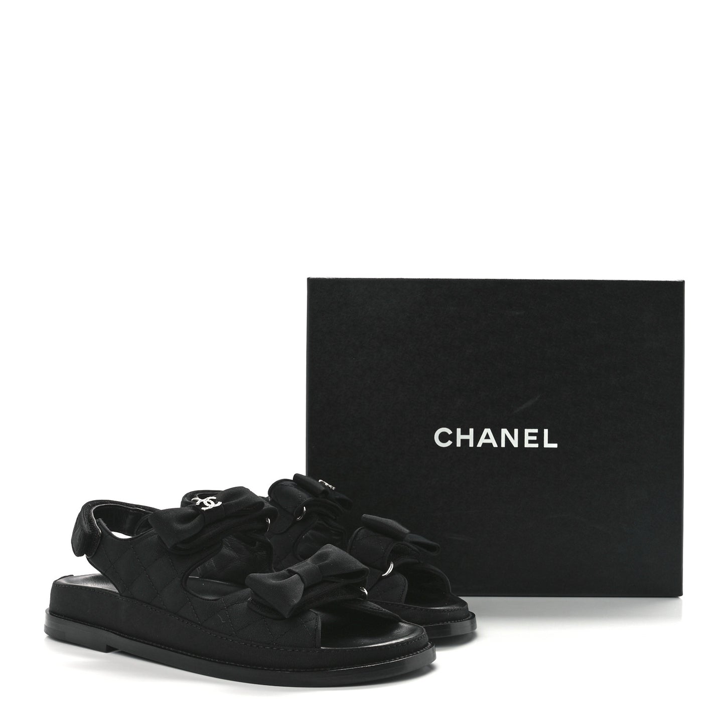 Grosgrain Quilted Bow Dad Sandals 37.5 Black