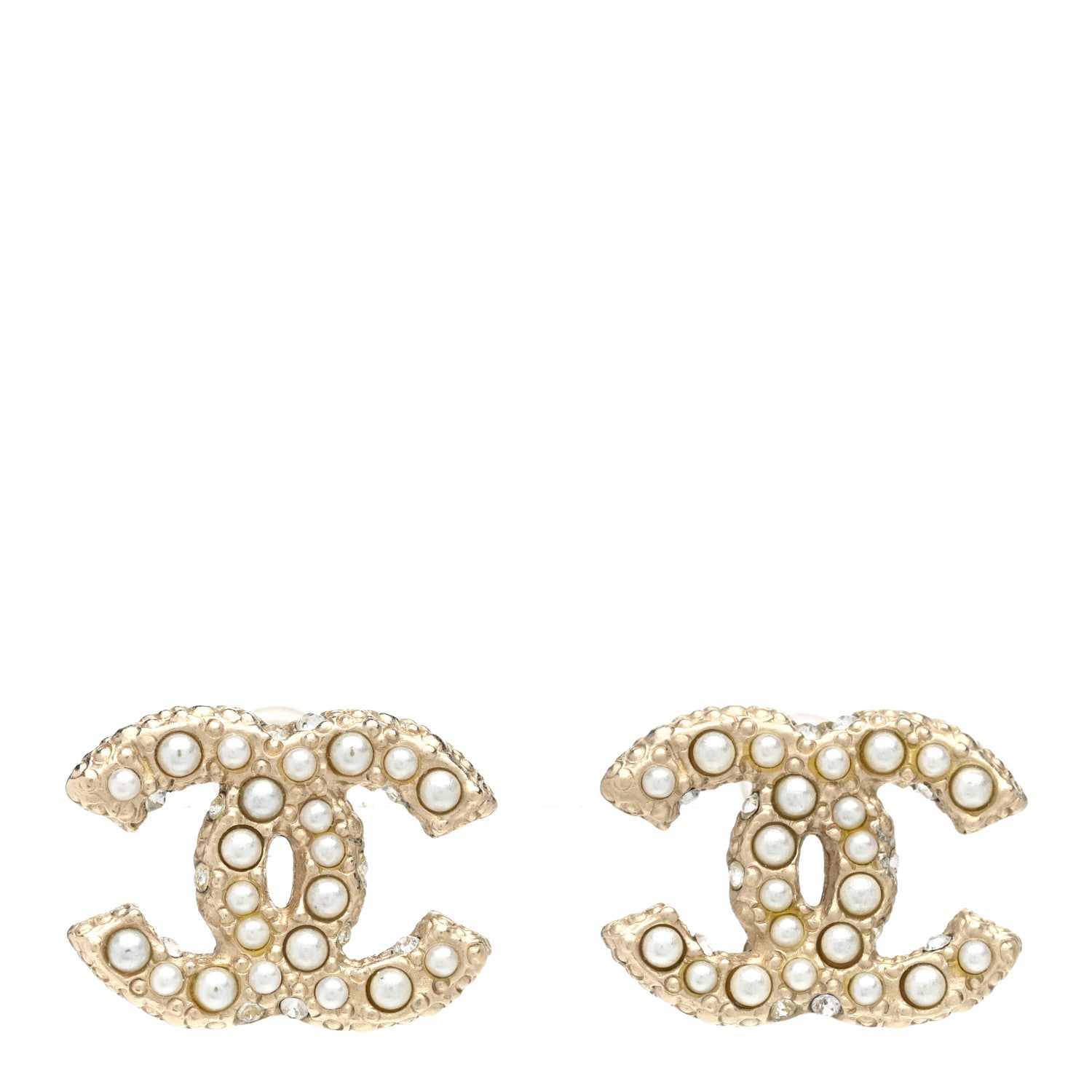 Chanel Metal Graduated Pearl Crystal CC Earrings Light Gold 2 of 10