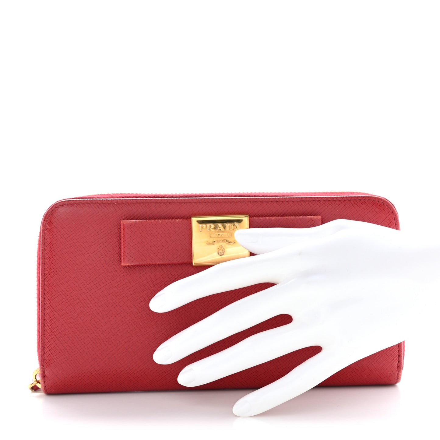 Saffiano Fiocco Bow Zip Around Wallet Fuoco