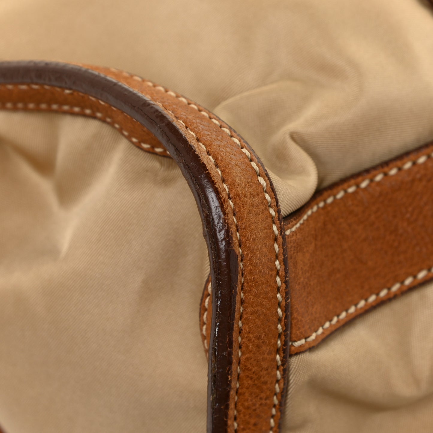 Tessuto Nylon Vitello Foldover Pushlock Satchel Beige
